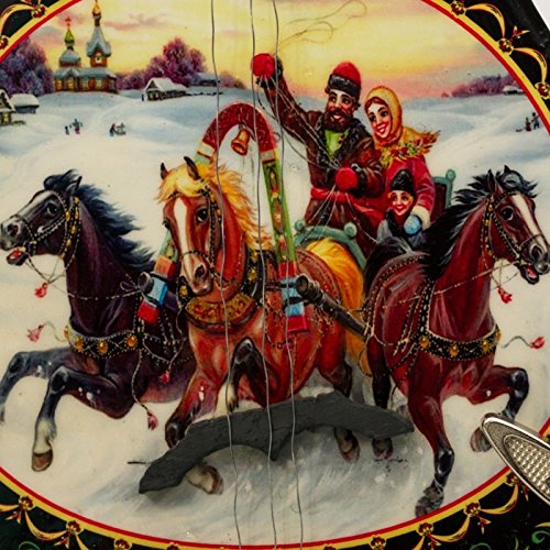 Balalaika Music Box 'Winter Troika' - Handcrafted Russian Folk Musical Gift Box in Black | Perfect for Christmas Decor, Holiday Gifts & Slavic Home Decor