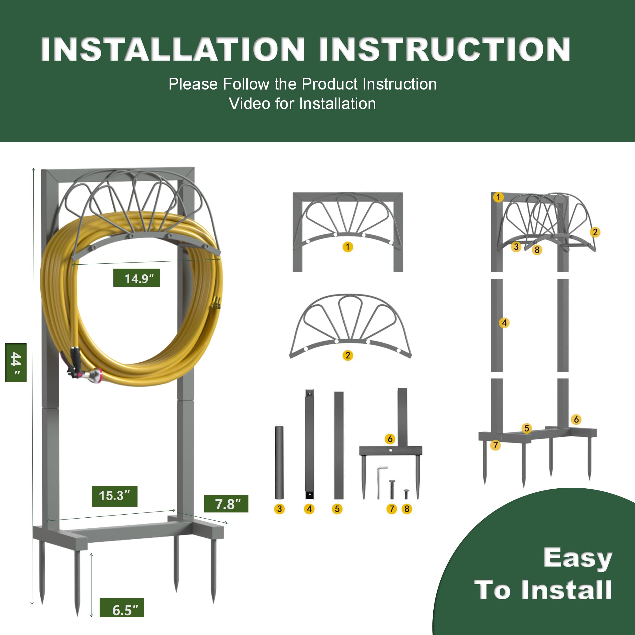 Heavy Duty Stainless Steel Garden Hose Holder - Freestanding Outdoor Hose Storage Rack Holds 160ft Hose - Upgraded Gray Baked Finish - Detachable Design for Yard, Lawn & Garden Organization - Perfect for Watering Plants, Washing Cars & Outdoor Cleaning