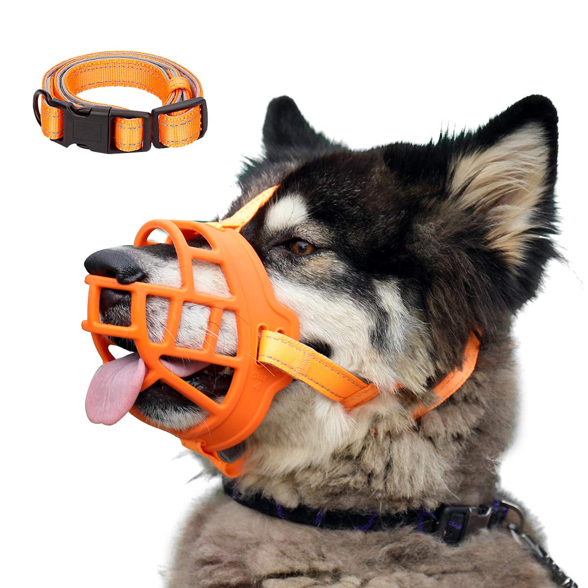 BARKLESS Soft Silicone Basket Dog Muzzle - Comfortable Breathable Muzzle for Small Medium Large Dogs - Allows Panting Drinking & Prevents Barking Biting Chewing - Includes Adjustable Collar & Training Guide - Perfect for Training Walks Grooming Vet Visits
