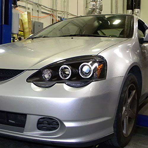 2002-2004 Acura RSX Halo Projector Headlights - Dual LED Angel Eye Headlight Assembly Replacement - Perfect for Night Driving & Car Upgrades