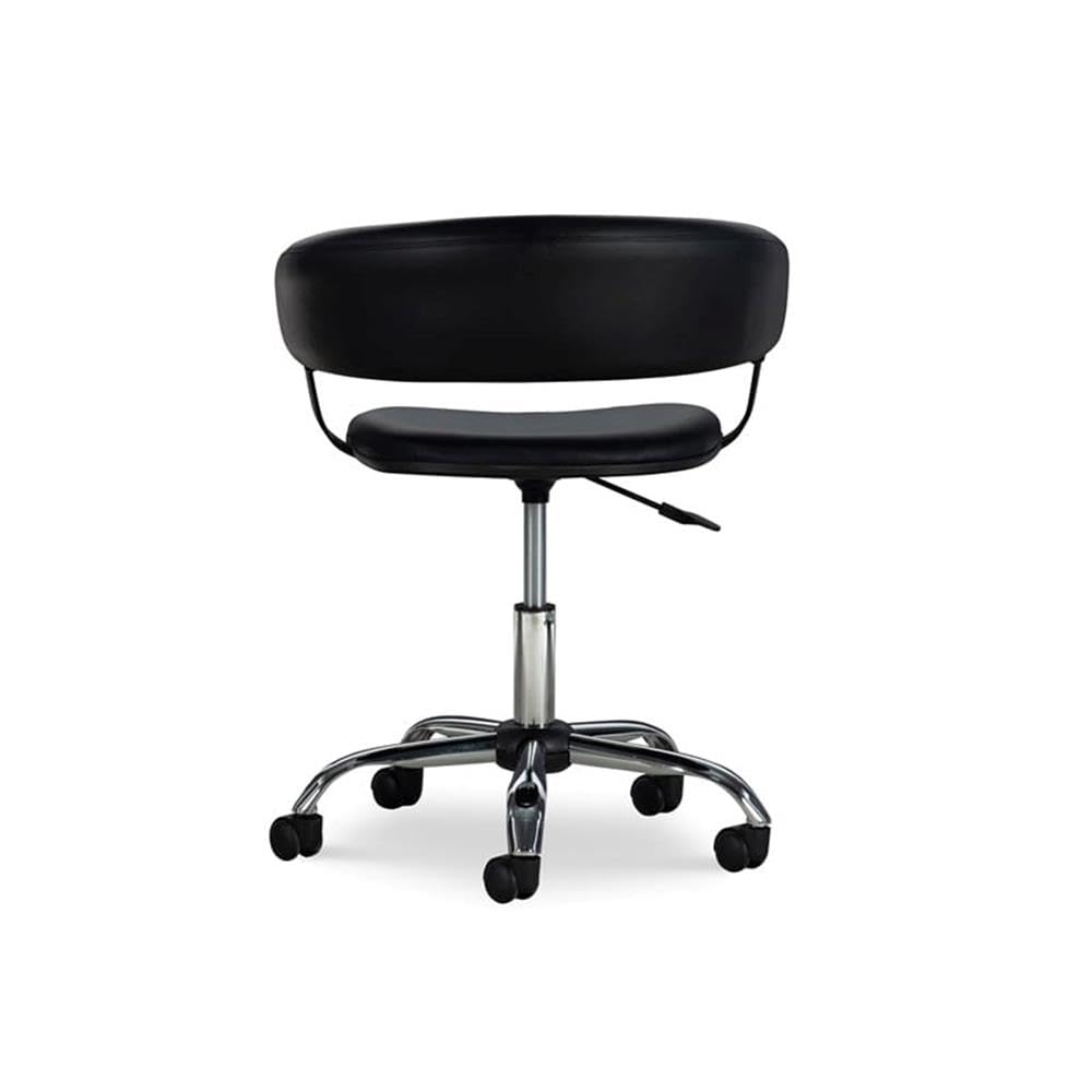 BOWERY HILL Black & Chrome Adjustable Height Gas Lift Office Chair - Faux Leather & Metal Swivel Rolling Desk Chair for Home, Office, Gaming & Study