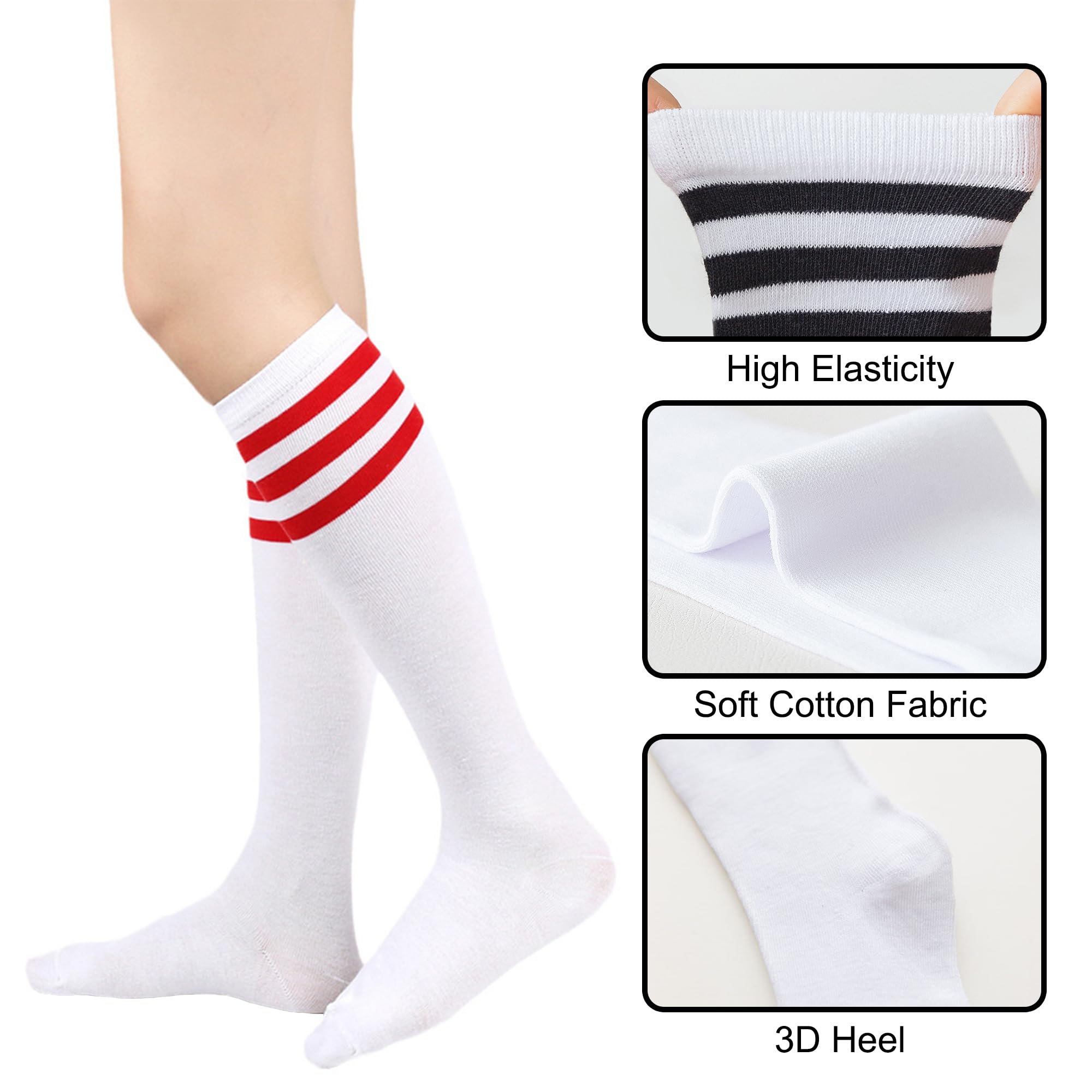Women's Knee High Athletic Socks - Striped Running & Baseball Socks for Outdoor Sports & Boots