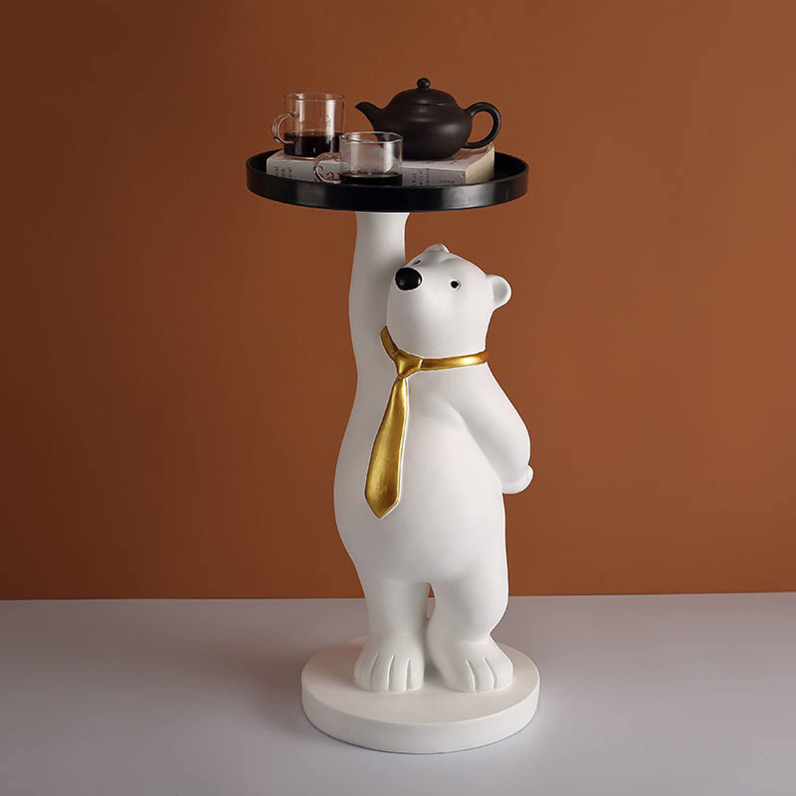 White Polar Bear Resin Decorative Tray - Modern Home Decor for Living Room, Sofa Side Table, and Floor Storage | Cute Tabletop Accent for Home & Office