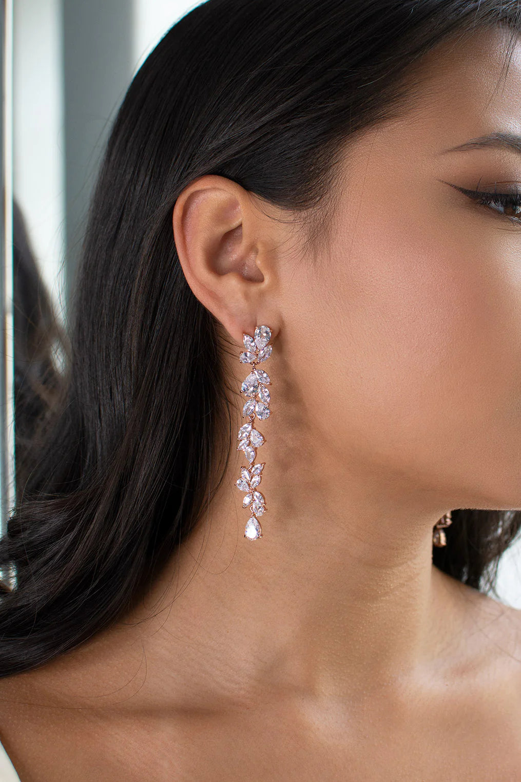 Claudine Crystal Cluster Long Drop Bridal Earrings - Elegant Wedding Jewelry for Brides, Bridesmaids & Formal Events | Perfect for Weddings, Prom & Evening Occasions