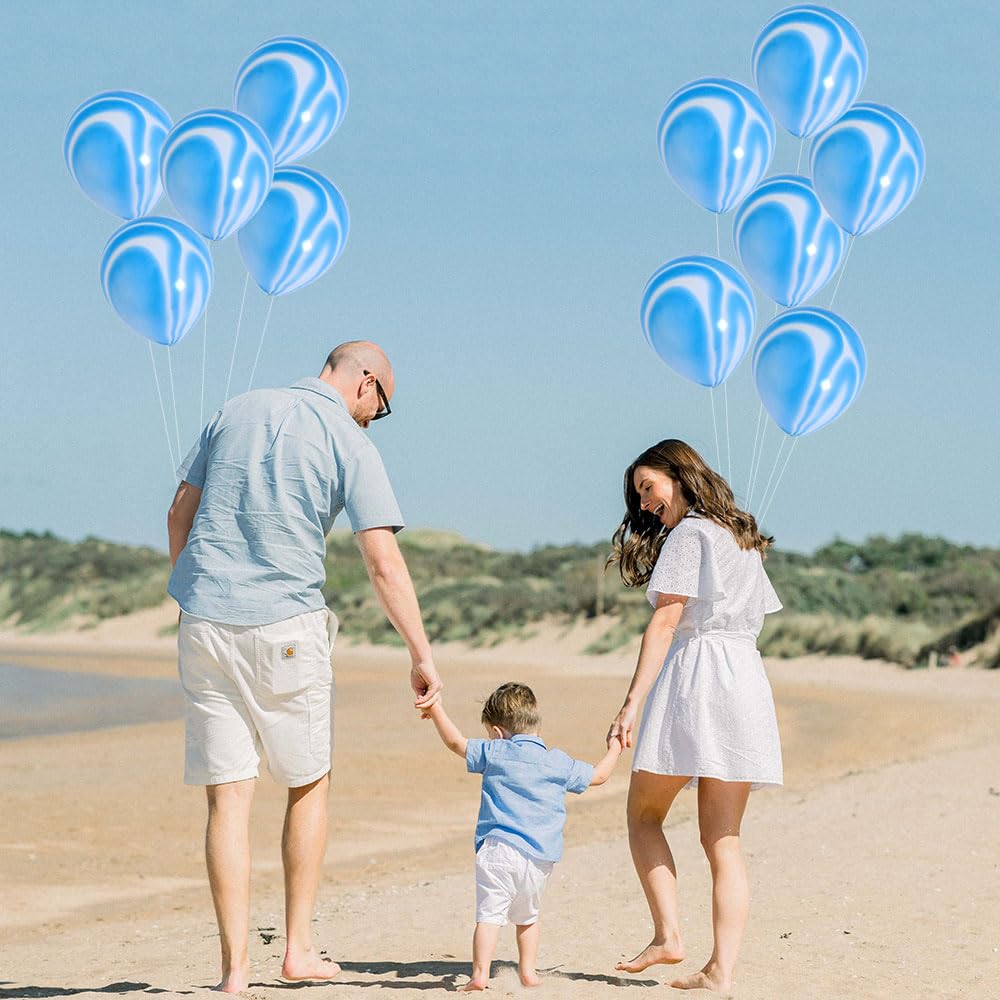50 Pcs 12 Inch Blue Marble Balloons - Premium Agate Tie-Dyed Latex Balloons for Birthday Party, Wedding, Baby Shower & Festival Decorations - Elegant Lavender & Blue Party Decor for Indoor & Outdoor Events