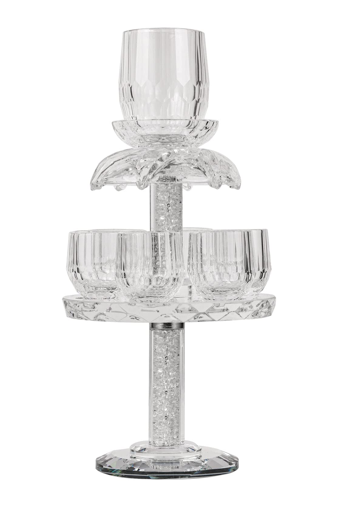 Premium Judaica Crystal Fountain Cup Set with Crushed Gemstones - Clear Kosher Wine Decanter for Jewish Holidays & Shabbat Celebrations