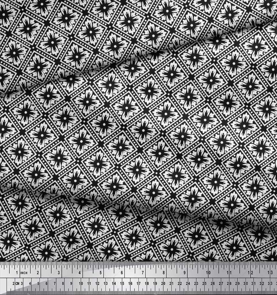 Soimoi Moss Georgette Brown Fabric by The Yard - 42 Inch Wide Floral & Geometric Ethnic Printed Fabric for Dresses, Curtains & DIY Crafts - Lightweight & Versatile Material for Sewing Projects