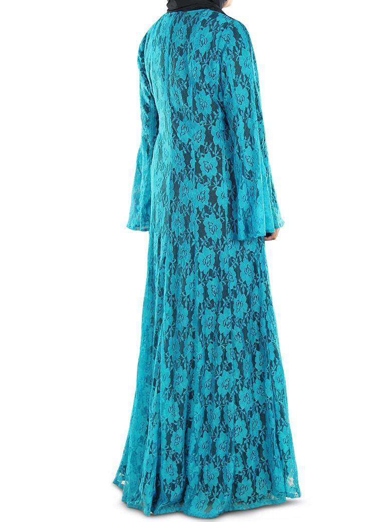Elegant Turquoise Blue Floral Net Abaya Dress - Modest Islamic Fashion for Women - Perfect for Prayer, Eid, and Special Occasions