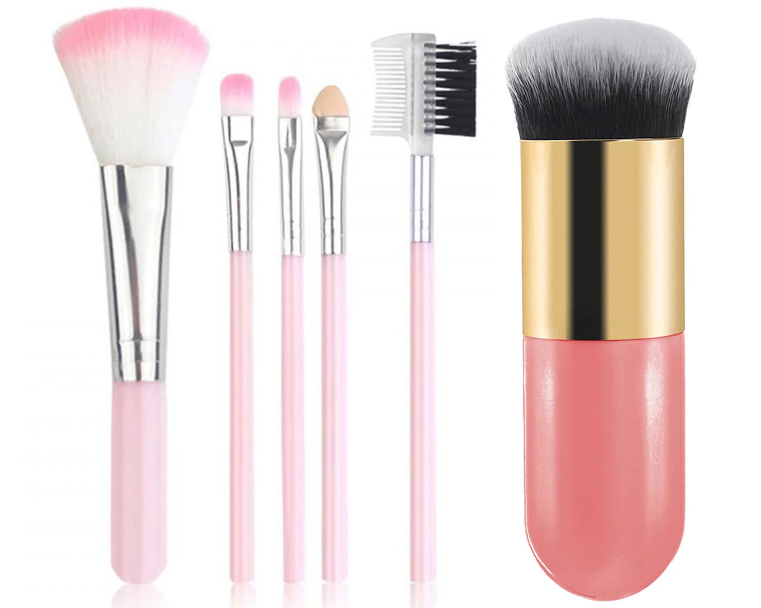 6-Piece Professional Makeup Brush Set - Foundation, Powder, Blush, Concealer & Contour Brushes for Flawless Face & Eye Makeup Application | Perfect for Daily Use, Travel & Professional Makeup Artists