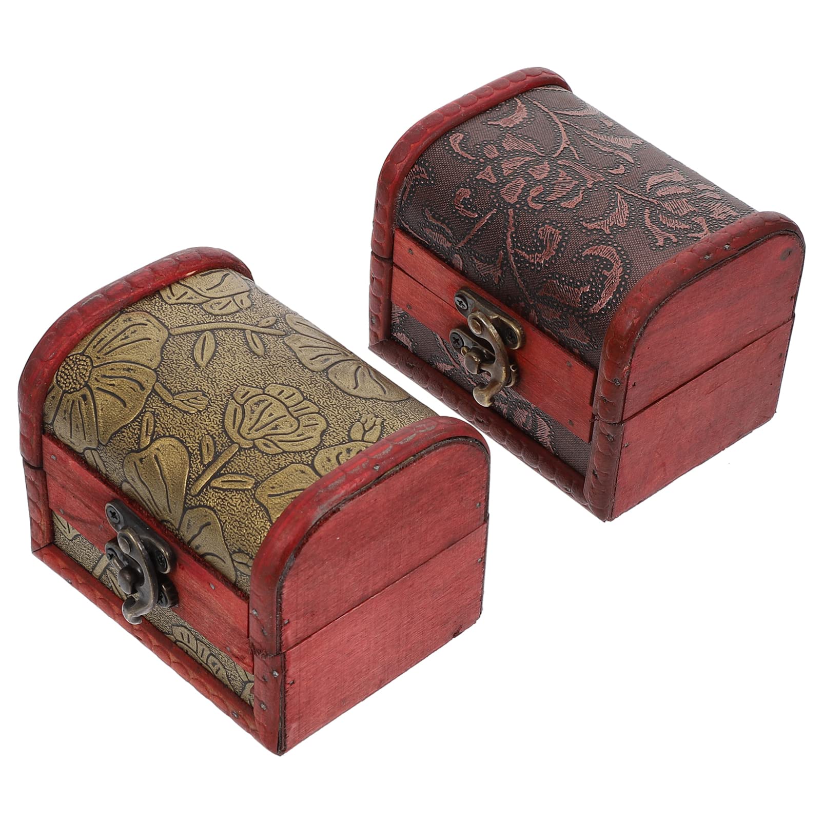 Vintage Wooden Treasure Chest Jewelry Box Set of 2 - Retro Jewelry Organizer & Trinket Keepsake Storage for Wedding, Christmas, Party Gifts | Perfect for Home Decor, Bridal Accessories & Holiday Present Storage
