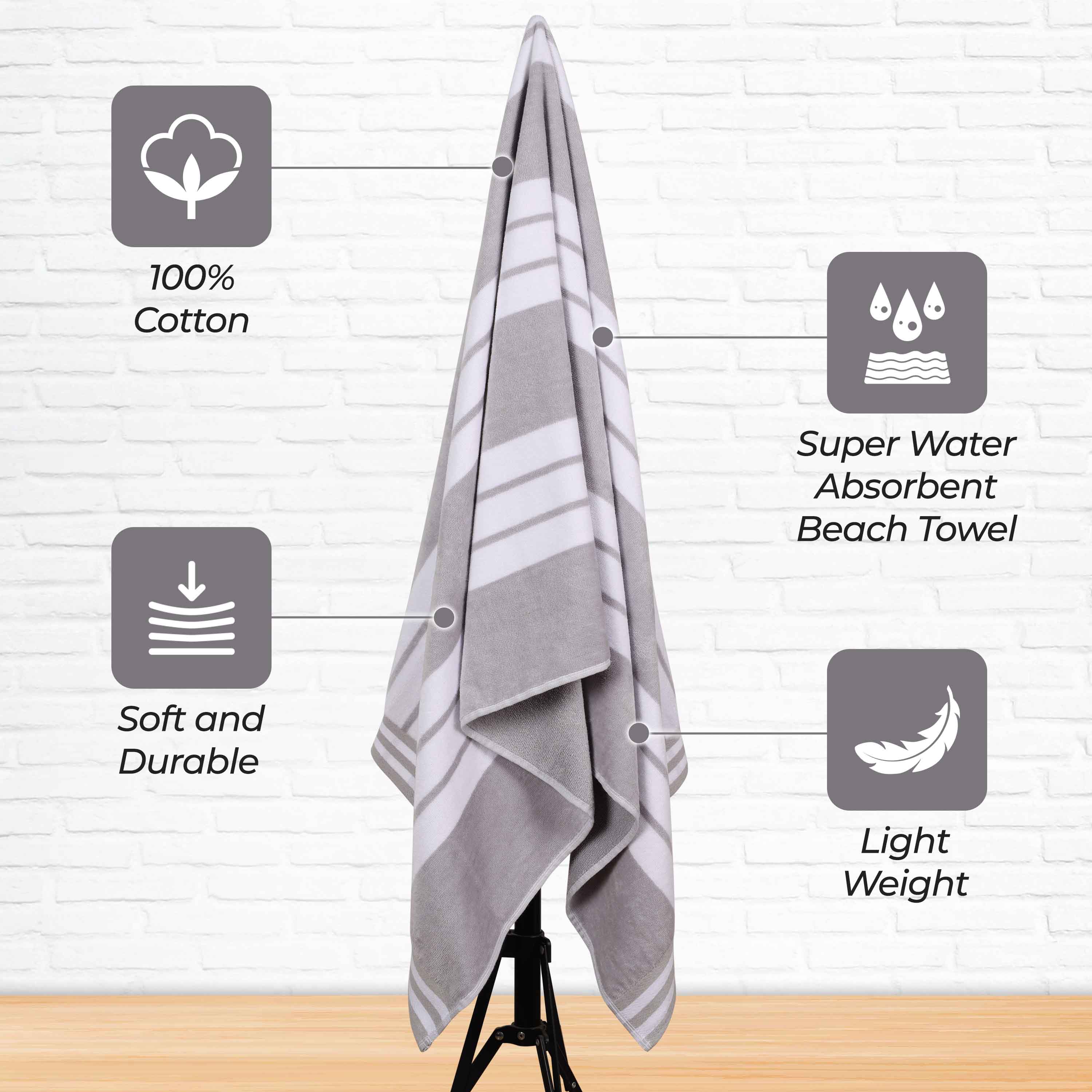 Premium Cabana Stripe Oversized Cotton Beach Towel Set (2/4/6 Pack) - Soft Quick-Dry Bath Towels for Pool, Beach, Yoga & Travel