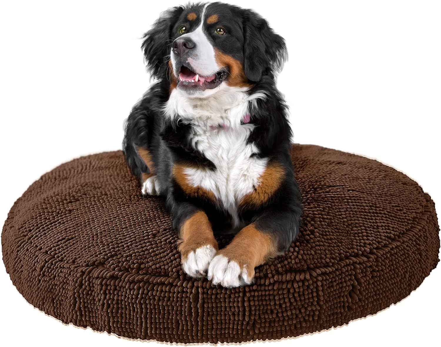 Soggy Doggy Super Snoozer Dog Bed - Large 36x36x6 Inch Microfiber Chenille Round Pet Bed | Dark Chocolate Color | Moisture Wicking & Comfortable | Perfect for Indoor/Outdoor Use, Dog Crate, or Travel
