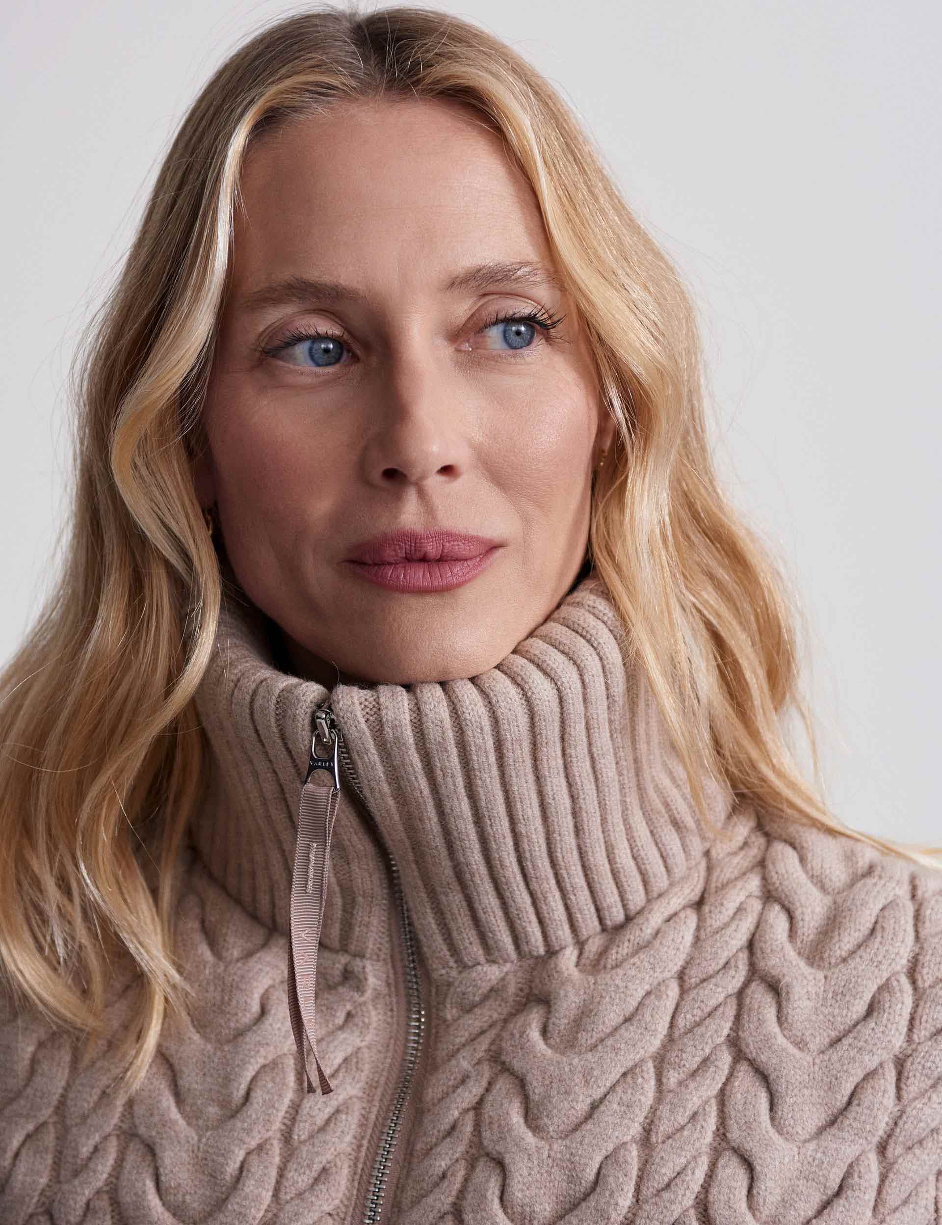 Reggie Cable Knit Puffer Jacket - Light Taupe Winter Coat for Women | Warm & Stylish Outerwear for Cold Weather, Outdoor Activities & Casual Wear
