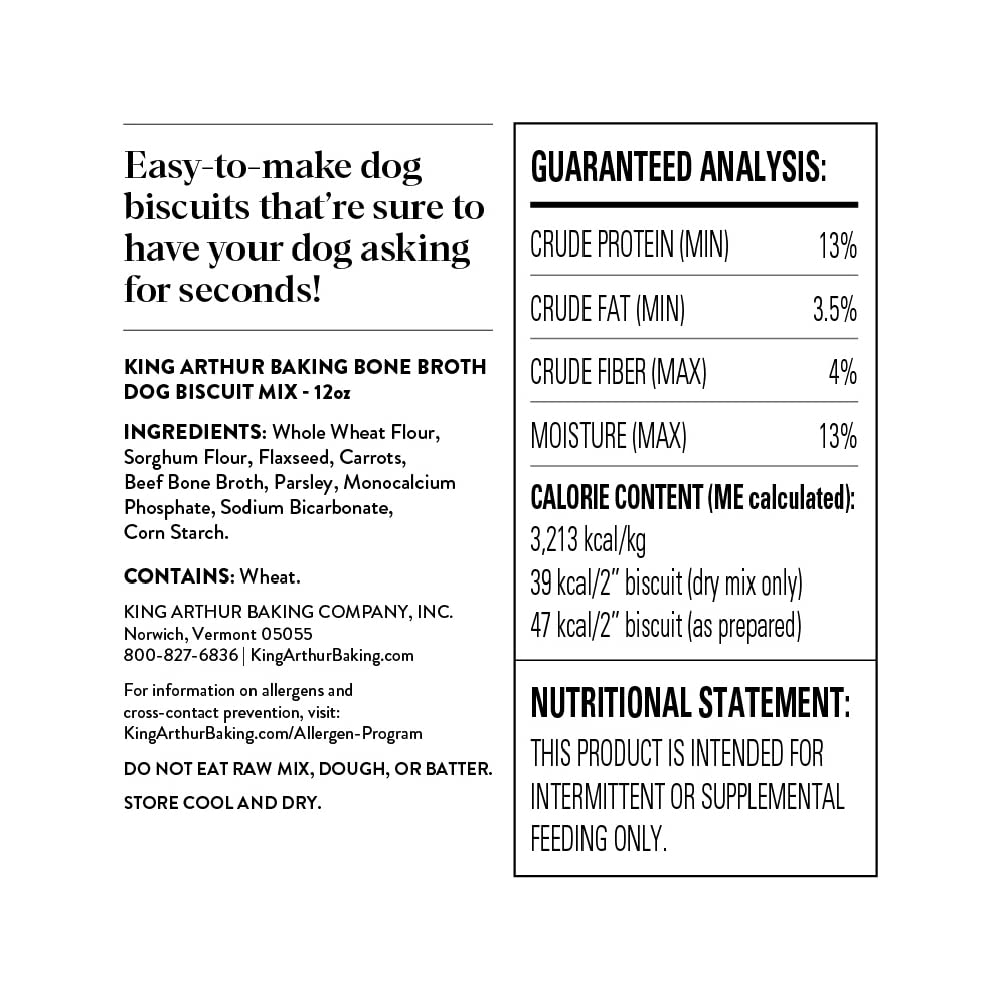 King Arthur Dog Biscuit Mix with Beef Bone Broth & Carrot - 12oz Homemade Dog Treats for Training, Rewards & Healthy Snacks