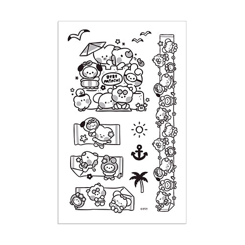 BT21 MININI SUMMER SKY Temporary Tattoo Stickers - Cute Korean Kpop BTS Merch for Fans, Kids & Teens - Perfect for Parties, Concerts & Summer Fun