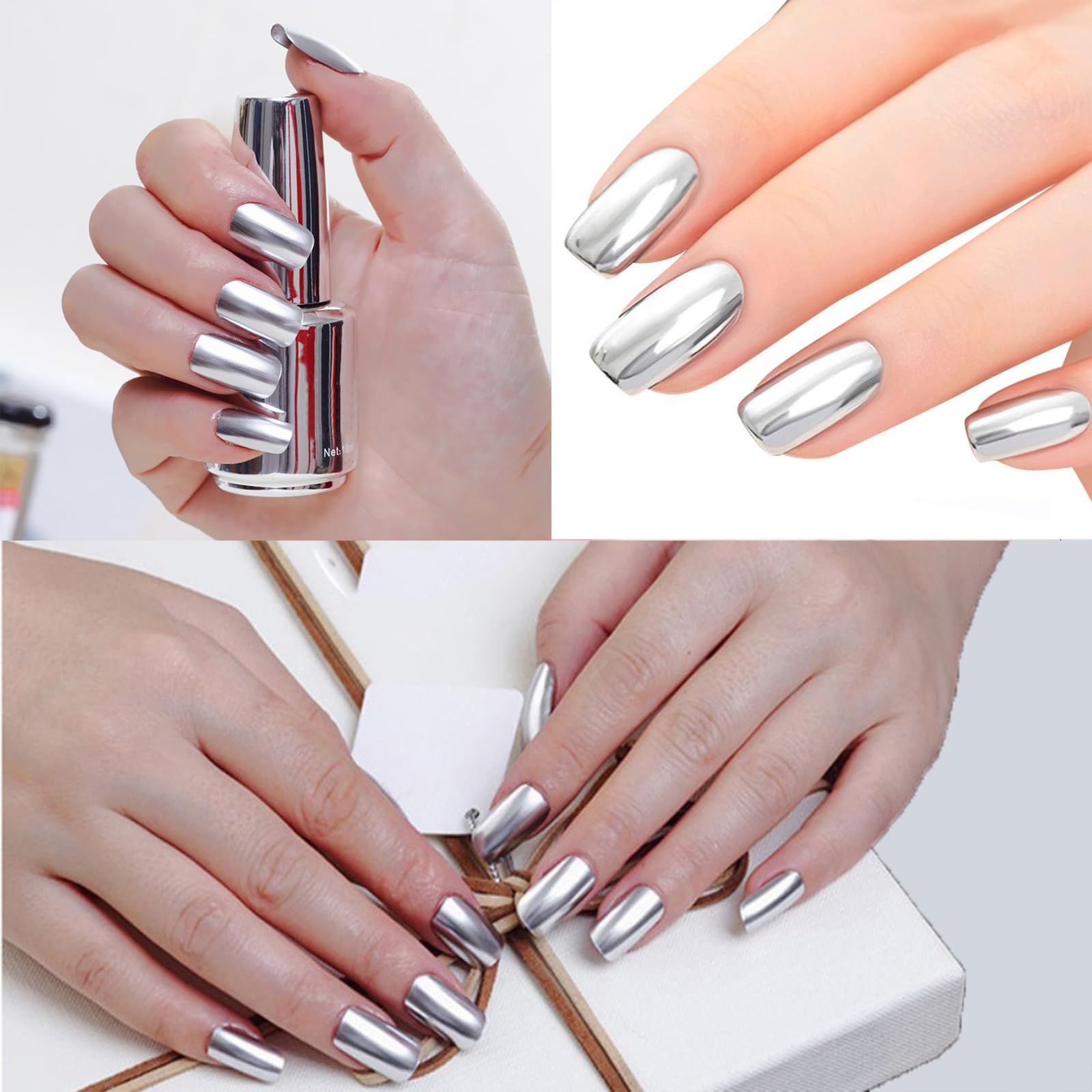 18ml Silver Mirror Nail Polish - Long Lasting Glossy Reflective Manicure Lacquer, Quick Dry Nail Varnish for Parties, Weddings & Special Occasions