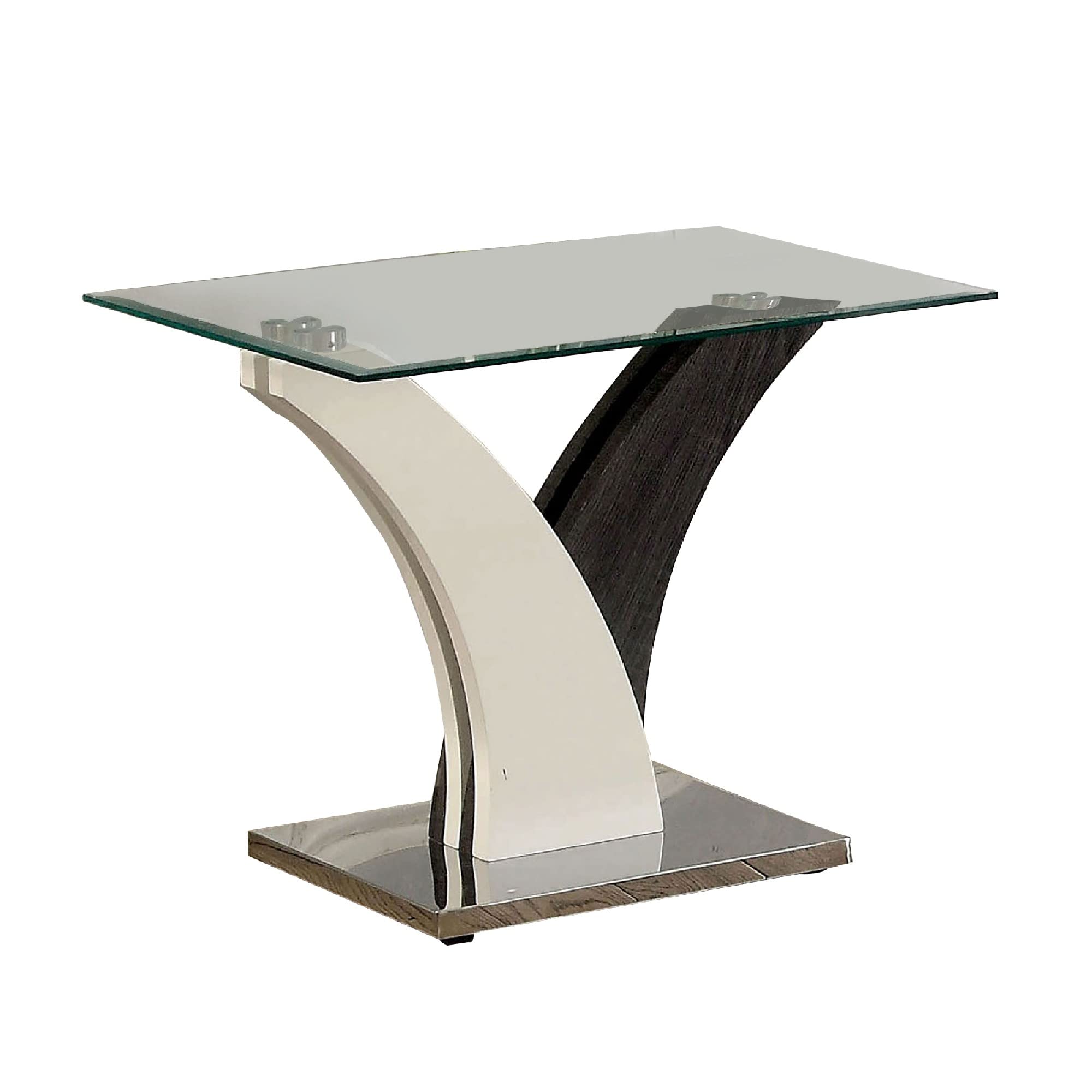 Benjara Modern Two-Tone Flared Base End Table with Tempered Glass Top - White and Gray - Perfect for Living Room, Bedroom, or Office Decor