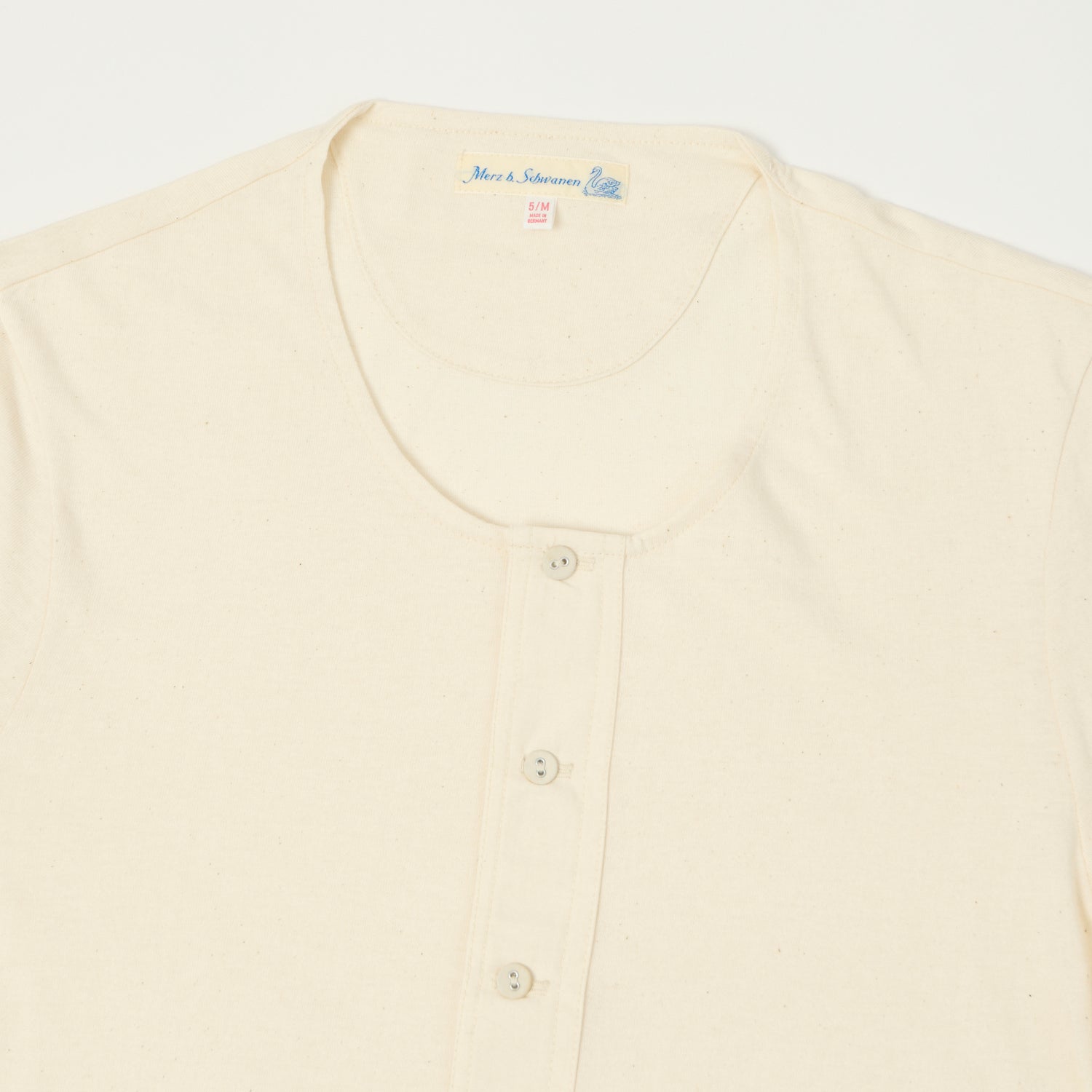 Merz b. Schwanen 101 3/4 Sleeve Henley Shirt - Natural Cotton Crewneck T-Shirt for Men | Casual Wear, Layering & Everyday Comfort