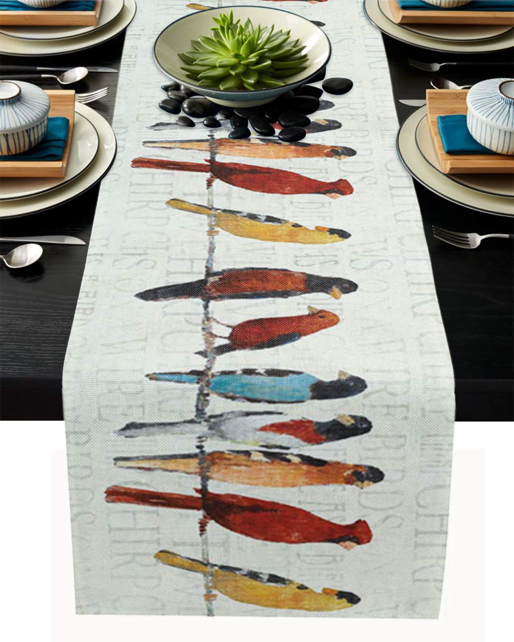 Smile Sunflower & Birds Table Runner 13x72 Inches - Non-Slip Washable Kitchen Dining Decor for Farmhouse, Party, Holiday Dinner - Perfect for Wedding, Thanksgiving & Christmas Table Settings