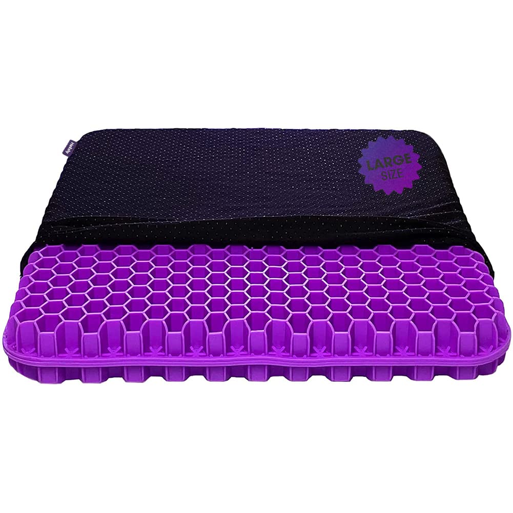 Premium Gel Seat Cushion for Tailbone & Back Pain Relief - Extra Large Orthopedic Egg Cushion with Non-Slip Cover - Sciatica Pain Relief for Office, Home, Car & Wheelchair Use (Violet) - Perfect for Long Sitting Sessions & Posture Support