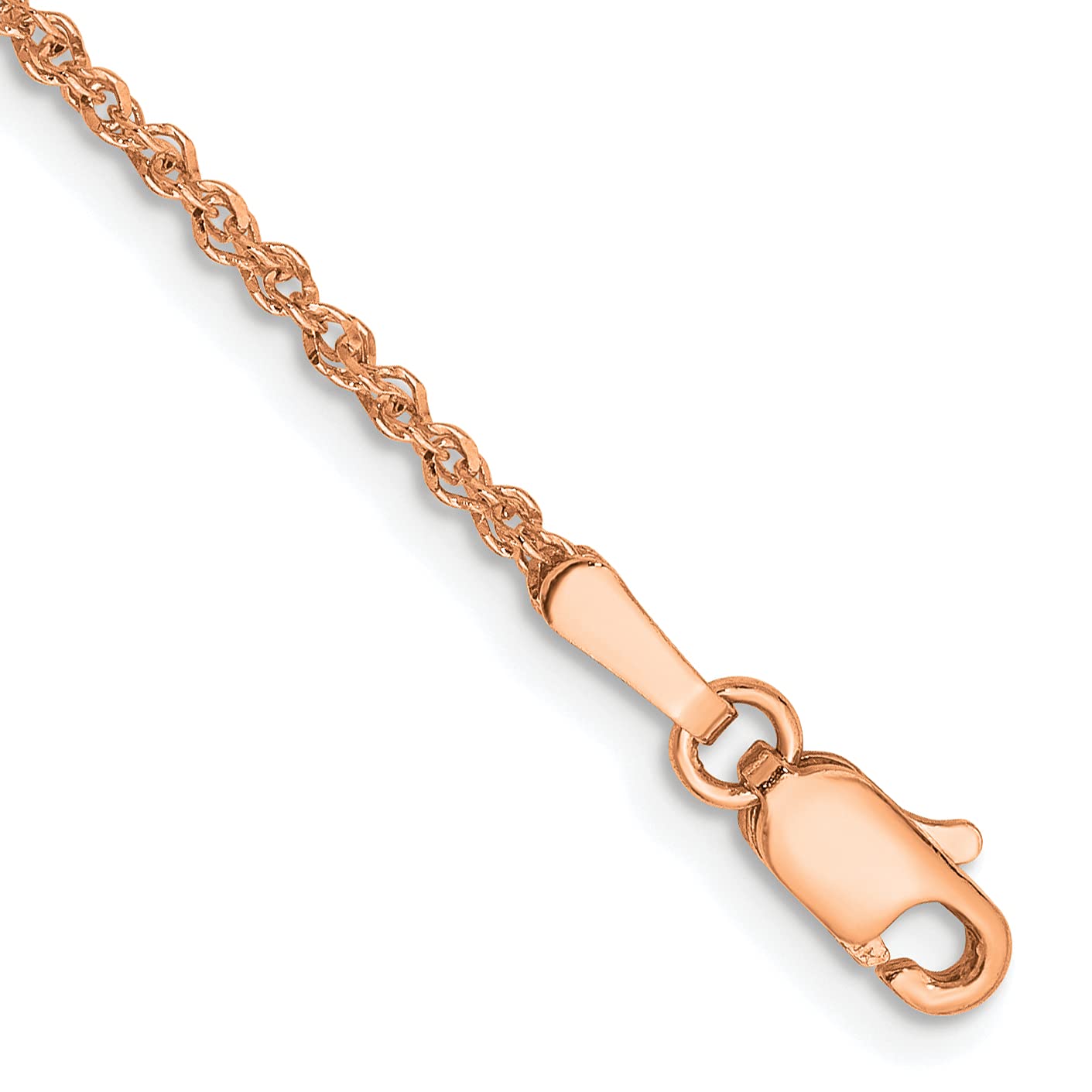 14K Rose Gold 1.7mm Rope Chain Necklace with Lobster Clasp - 9