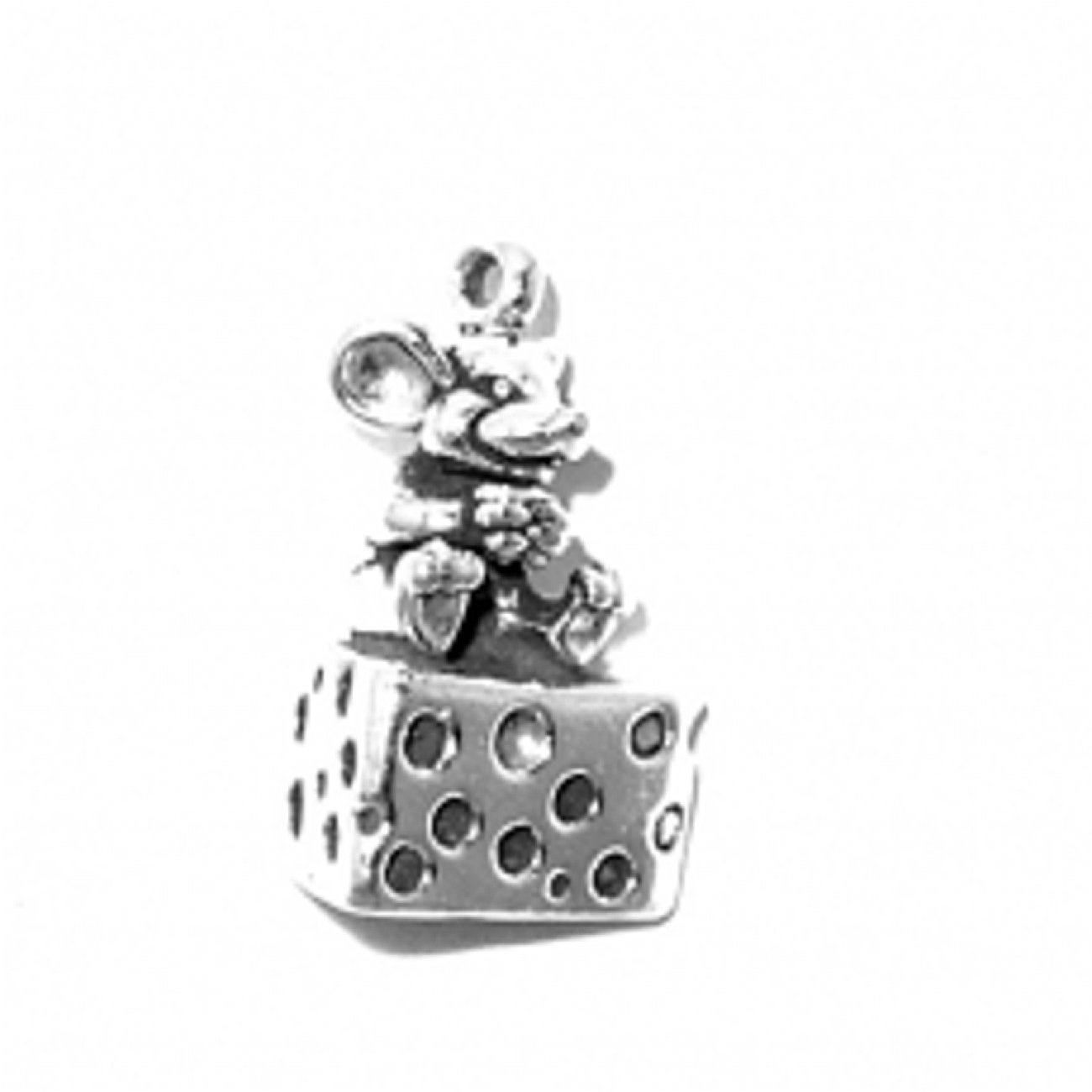 Sterling Silver Girls 0.8mm Box Chain Necklace with 3D Mouse Eating Cheese Pendant - Cute Animal Jewelry Gift for Kids, Teens & Women (Birthday, Christmas, Party Wear)
