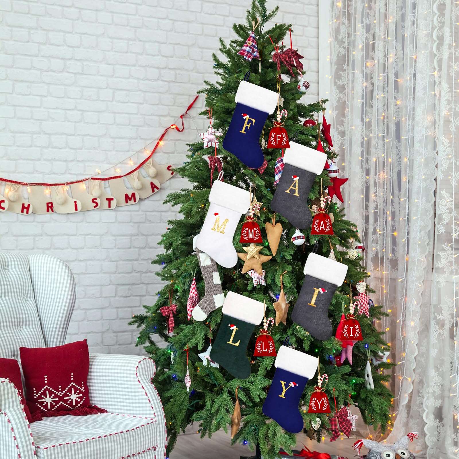 20 Inch White Velvet Christmas Stockings with Plush Cuff - Personalized Embroidered Monogram Holiday Stockings for Family, Fireplace & Xmas Tree Decor - Perfect for Holiday Gifts & Festive Home Decor