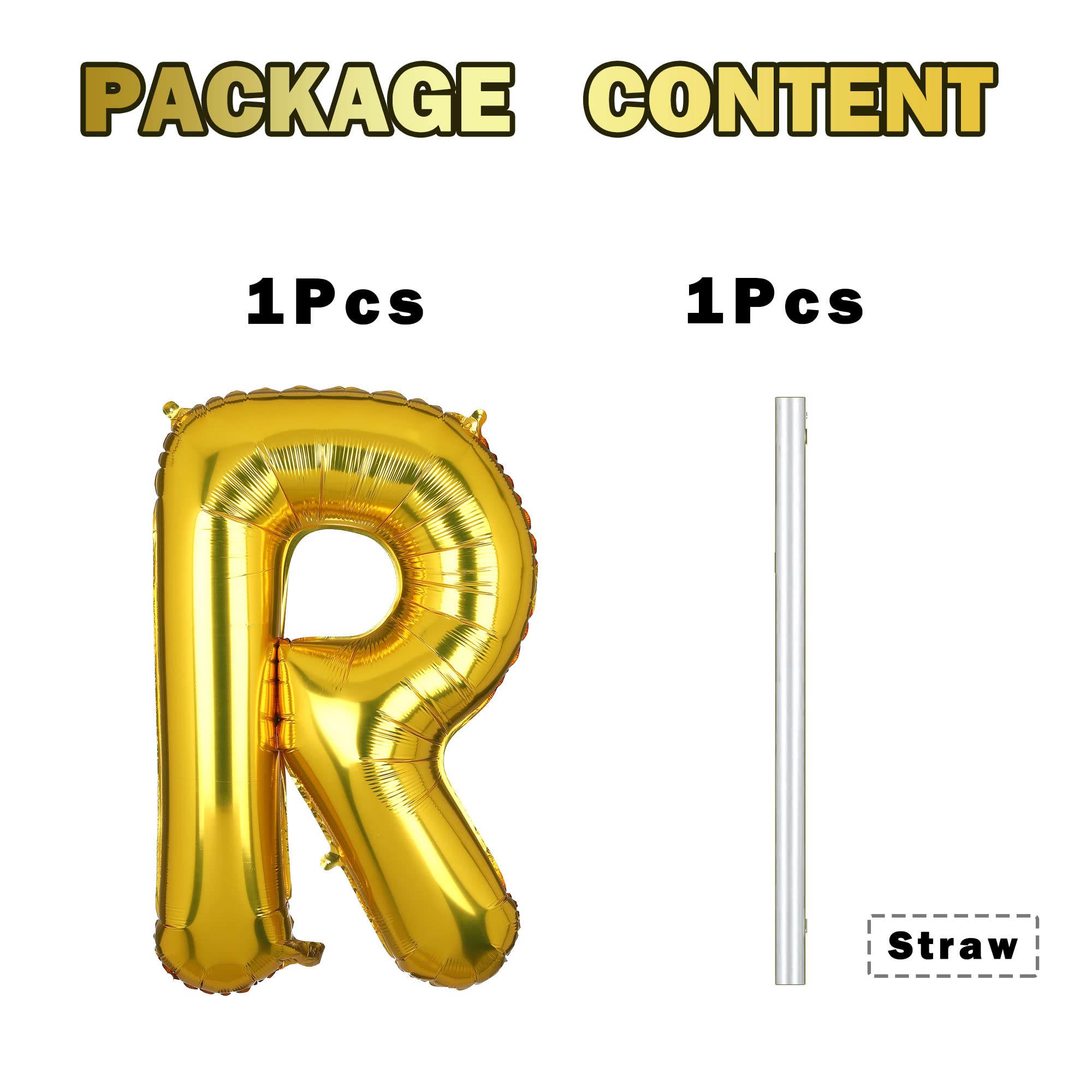 40 Inch Giant Gold Letter R Foil Helium Balloon - Single Letter Decoration for Birthday Parties, Baby Showers, Graduations & Special Events