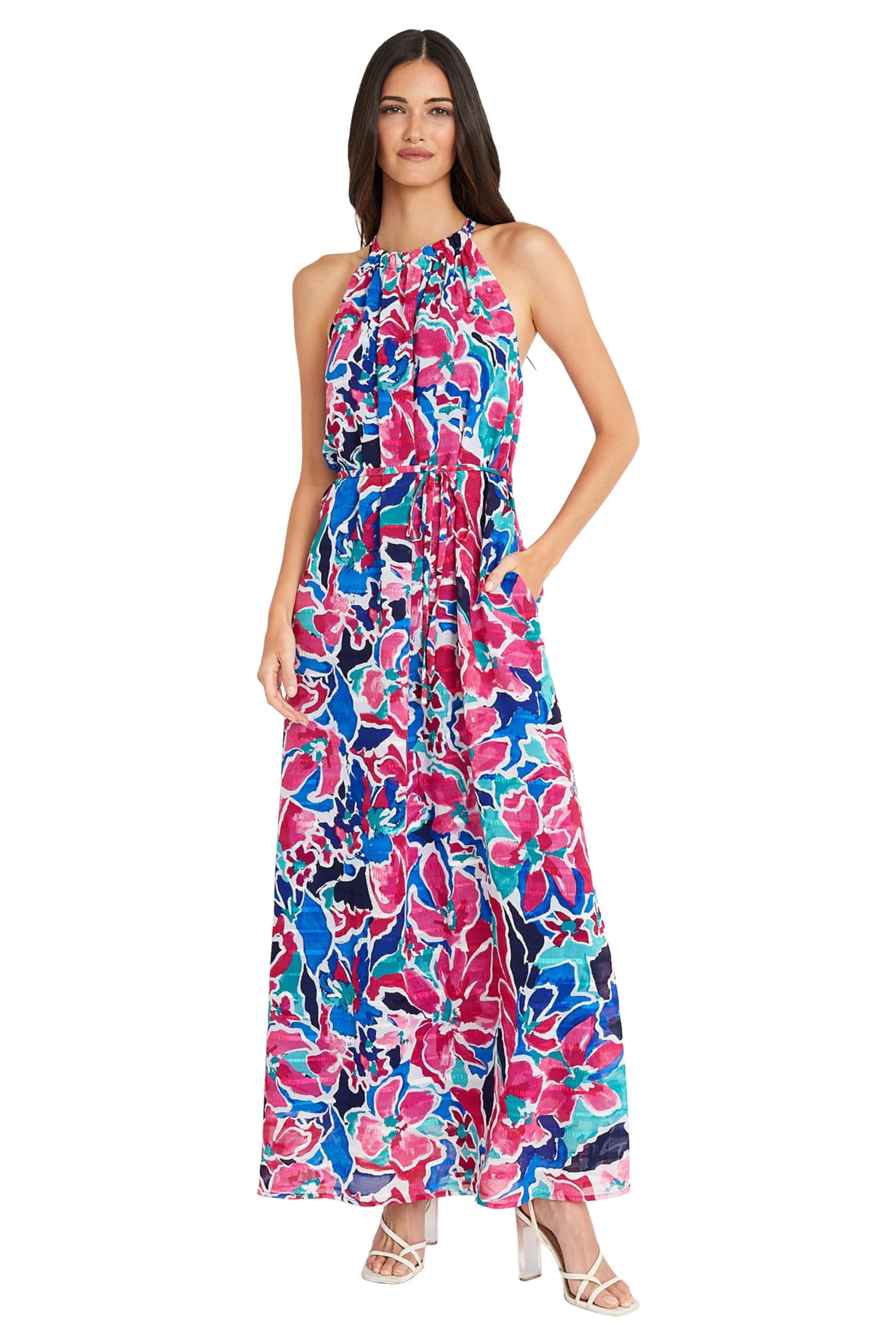 Maggy London Floral Halter Maxi Dress with Tie - Perfect for Beach & Summer Outings