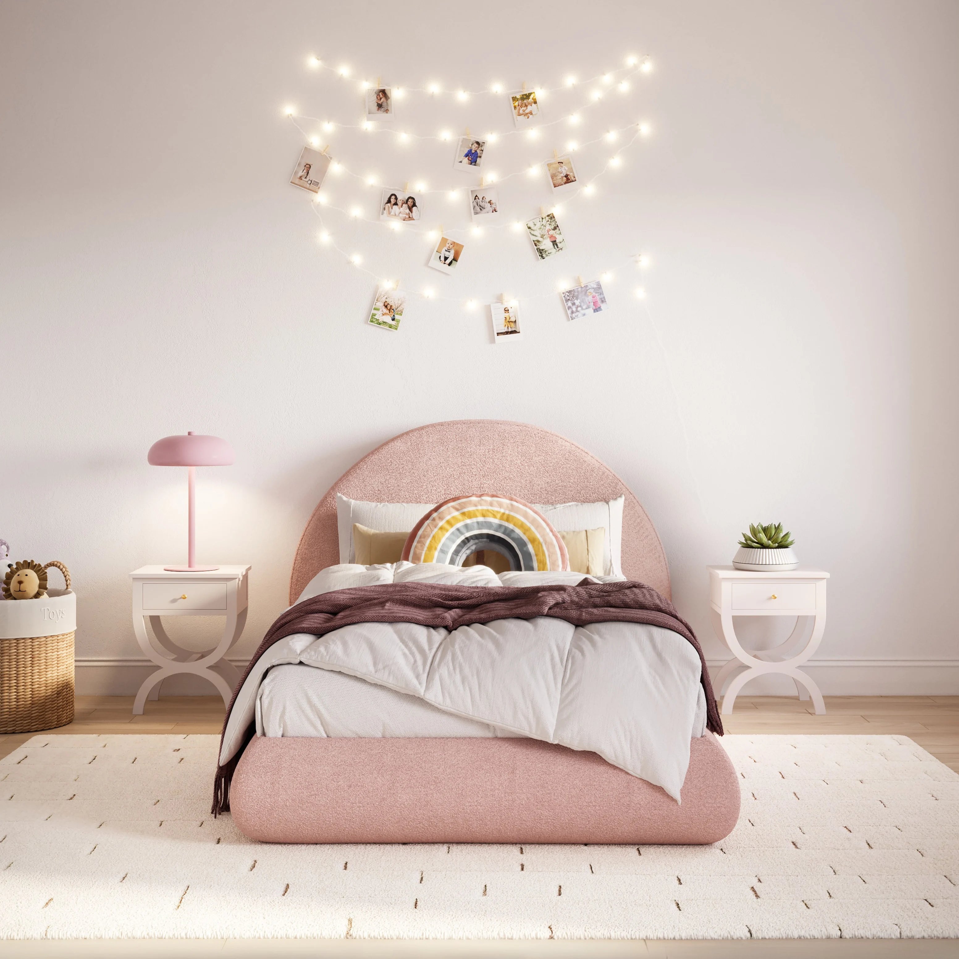 Luna Kids Bed Frame with Headboard Set - Twin Size, Cotton Candy Pink - Perfect for Girls' Bedroom Decor & Sleepovers