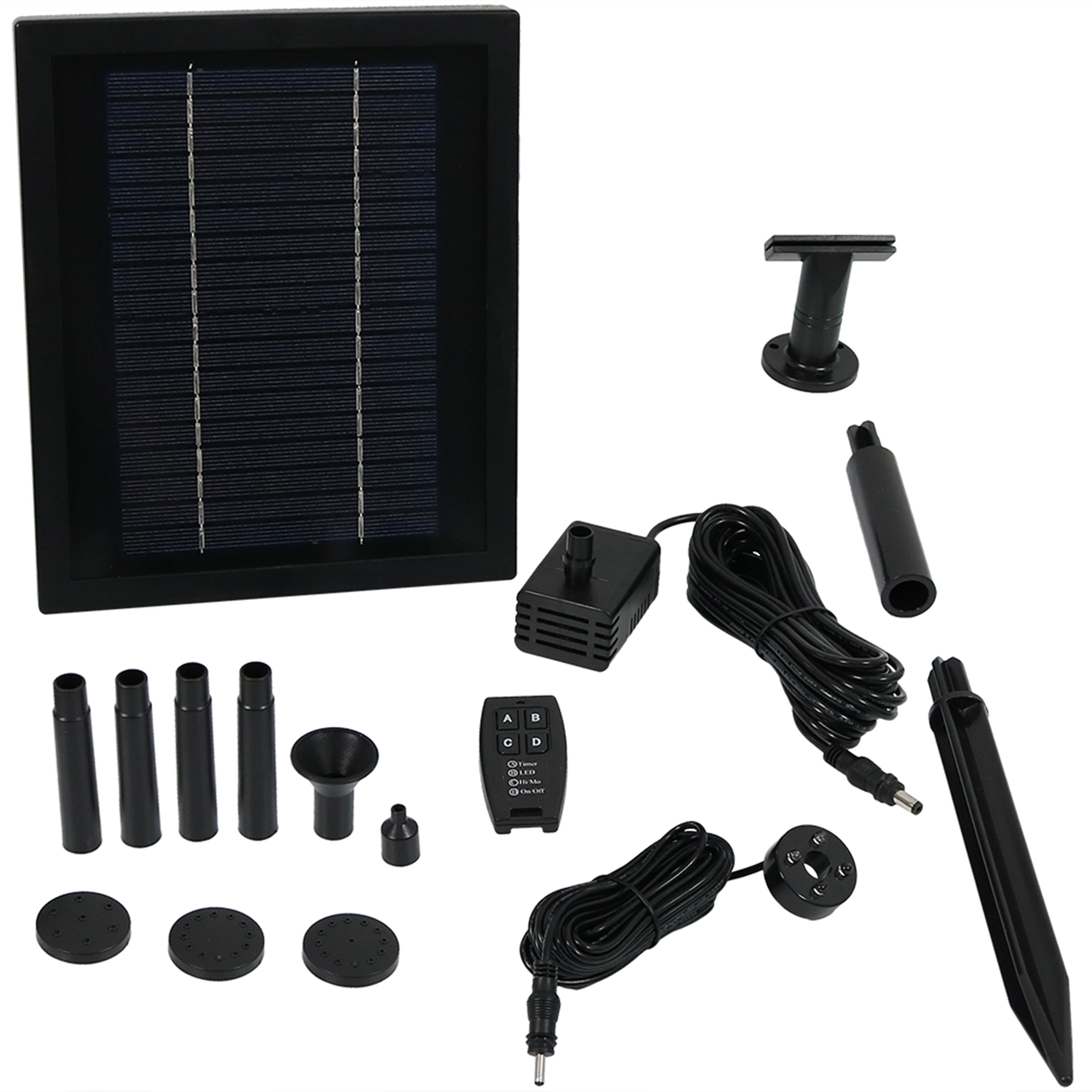 Sunnydaze 65 GPH Solar Water Pump with Battery, Remote Control & LED Light - 47ft Lift for Garden Fountain, Pond, Aquarium & Outdoor Water Features