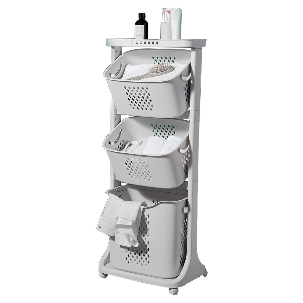 JF-XYL 3-Tier Rolling Laundry Basket for Bathroom & Closet - Foldable Laundry Hamper with Wheels, Space-Saving Organizer (44x31x110cm) - Perfect for Small Spaces, Dorm Rooms & Apartment Living