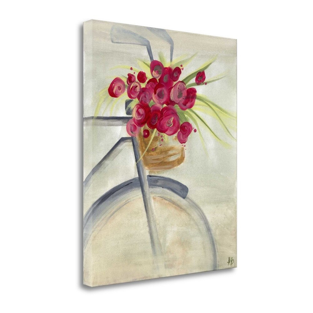 Bike Basket Flowers by Amber Berninger - Giclee Print on Gallery Wrap Canvas Wall Art - Perfect for Living Room, Bedroom & Office Decor