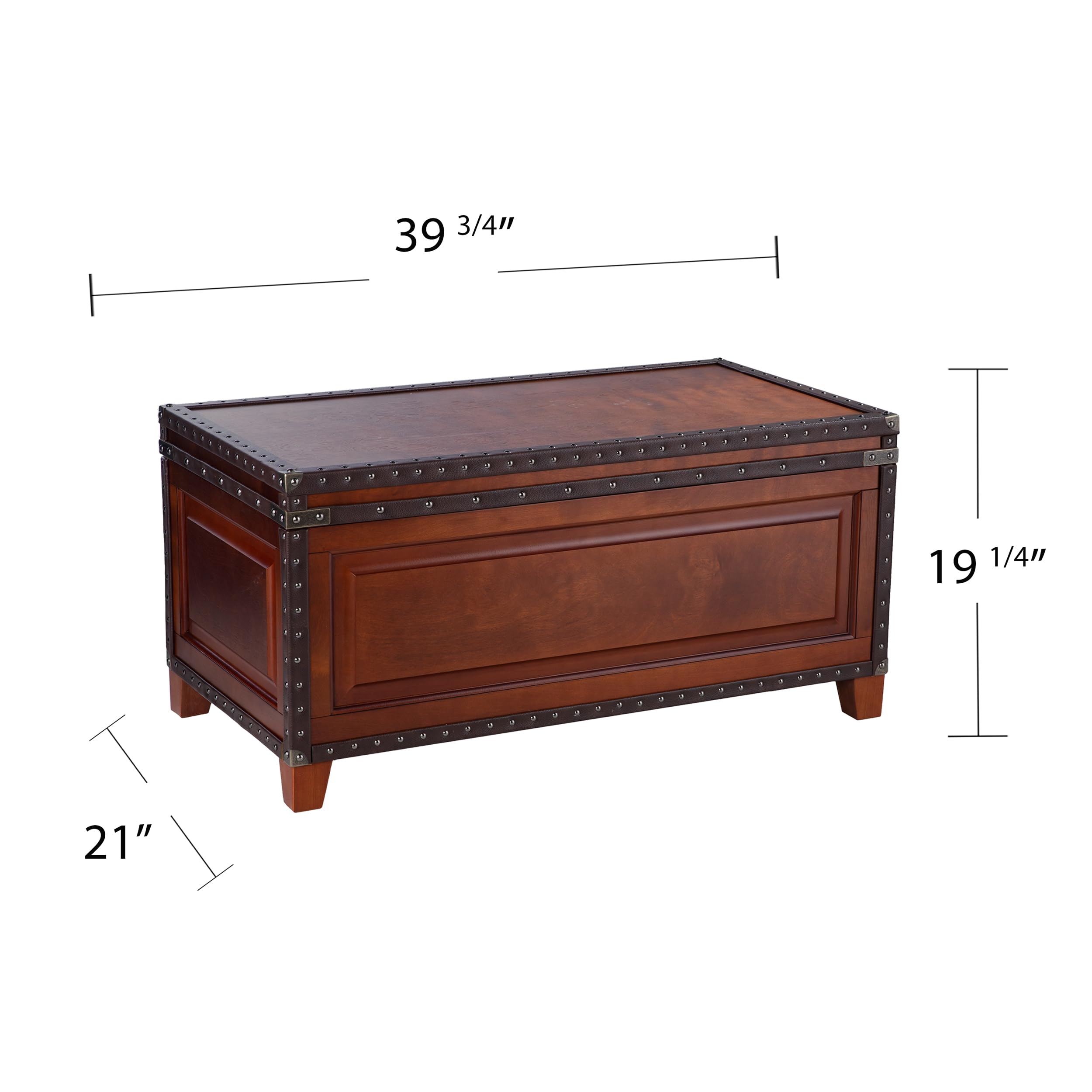 SEI Furniture Amherst Trunk Coffee Table - Faux Leather Upholstery with Nailhead Trim - Dark Cherry, Espresso & Antique Bronze Finish - Perfect for Living Room, Lounge & Home Decor