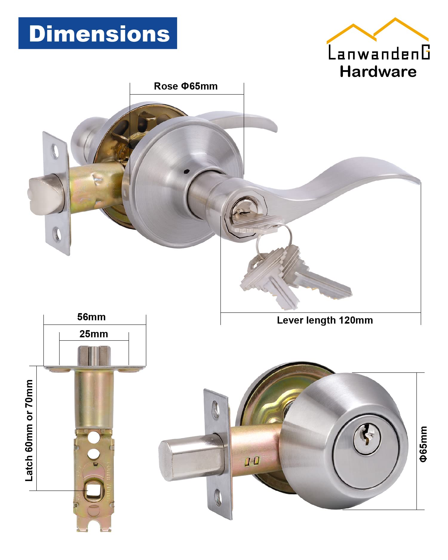 Keyed Alike Front Door Lever Lockset with Single Cylinder Deadbolt - Exterior Door Knob with Lock & Deadbolt in Satin Nickel Finish | Secure Your Home, Office or Rental Property Entrance