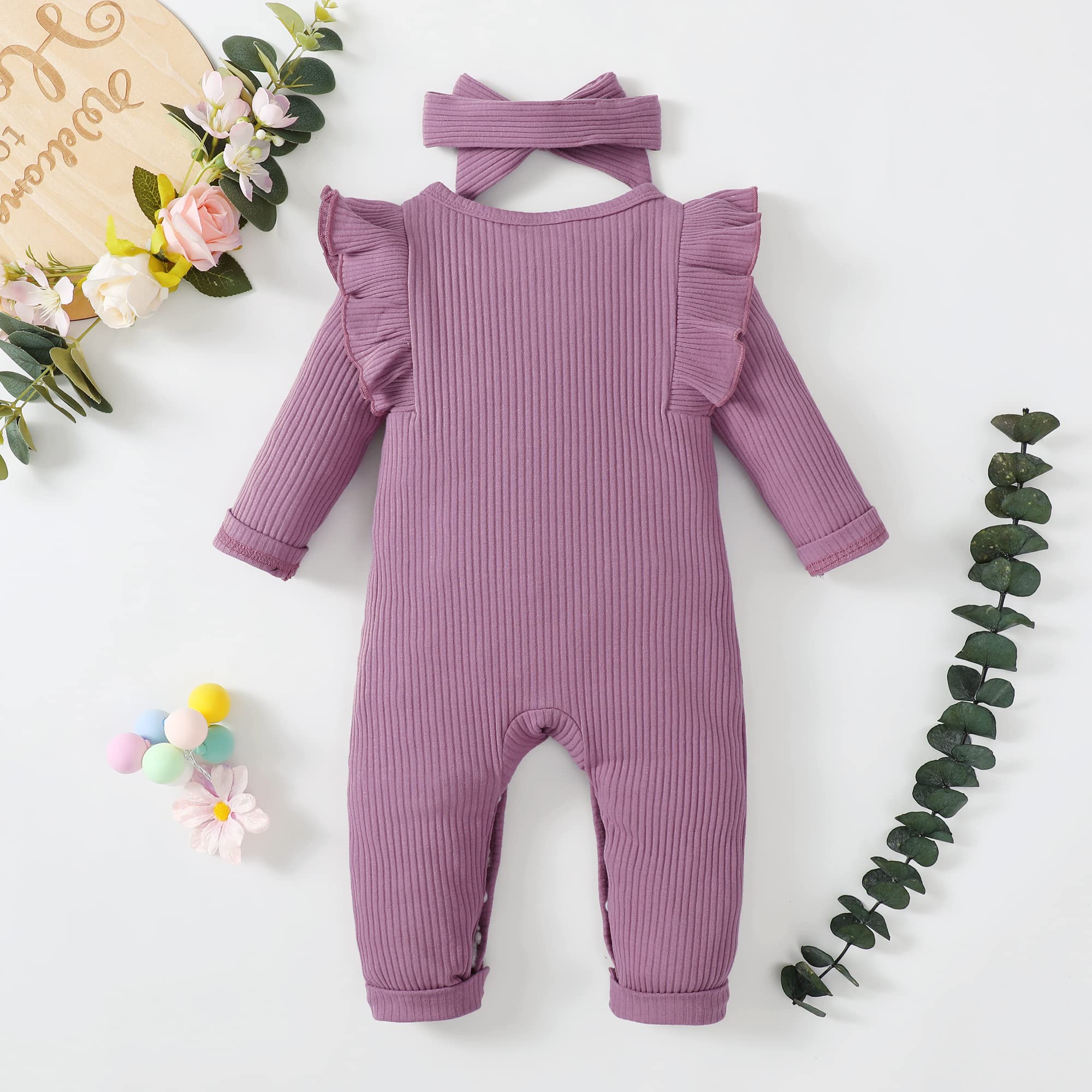 Renotemy Newborn Baby Girl Clothes - Fall Winter Outfits, Infant Rompers & Solid Jumpsuits | Soft Cotton Bodysuits for 0-24 Months | Perfect for Family Photos, Holidays & Daily Wear