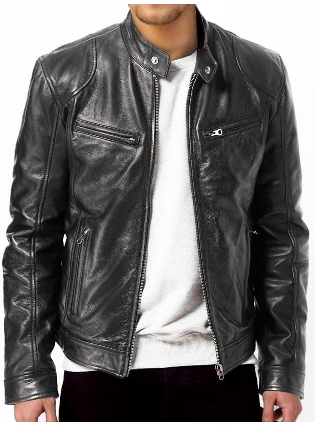 Vintage Black Motorcycle Jacket for Men - Genuine Brown Lambskin Leather Biker Jacket | Perfect for Riding, Casual Wear & Outdoor Adventures
