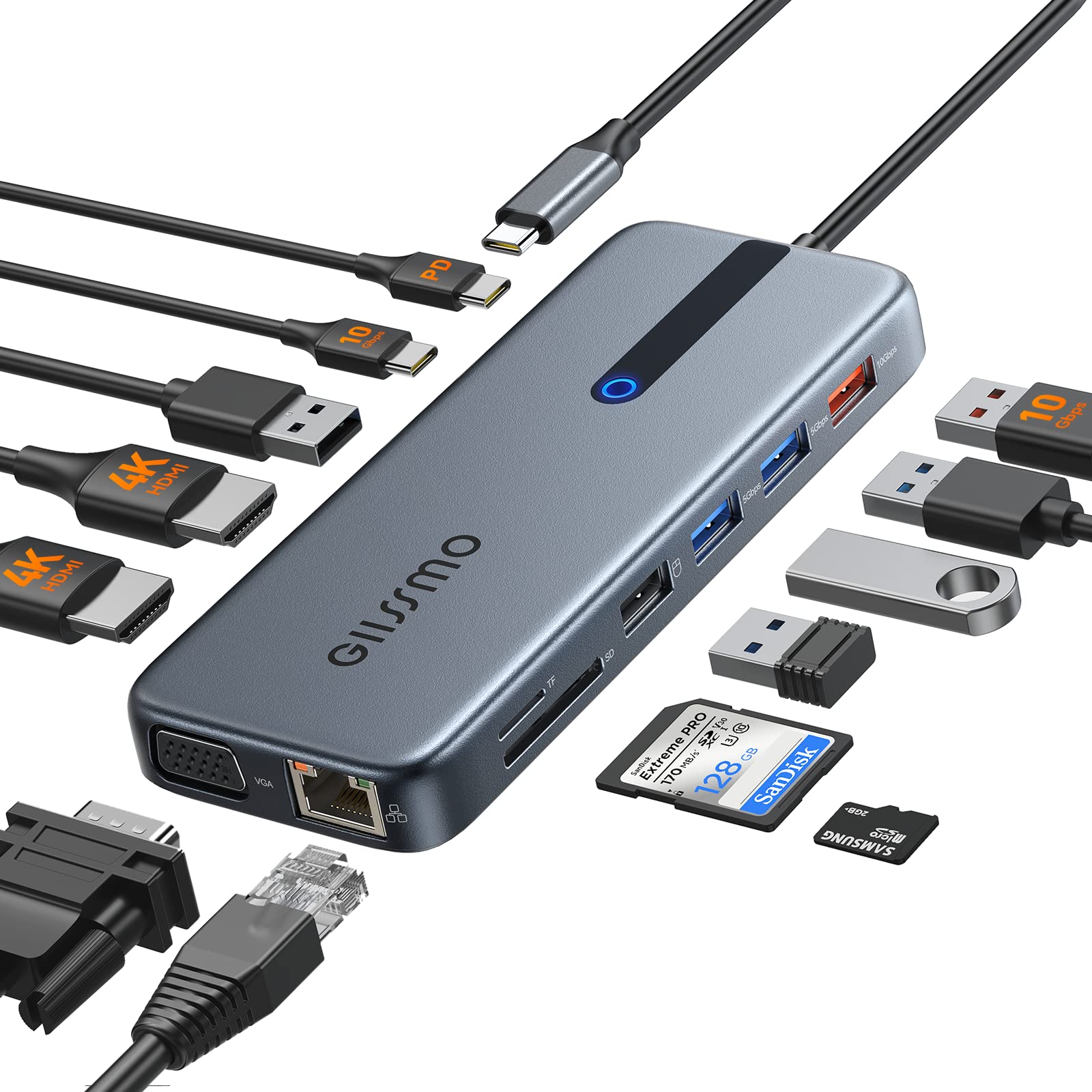13-in-1 USB C Docking Station for Laptop - Dual/Triple Monitor Support with 2 HDMI, DP, 100W PD, 10Gbps USB 3.1, Ethernet, SD/TF Card Reader - Compatible with MacBook, Dell, HP, Lenovo - Perfect for Home Office, Gaming & Multi-Tasking