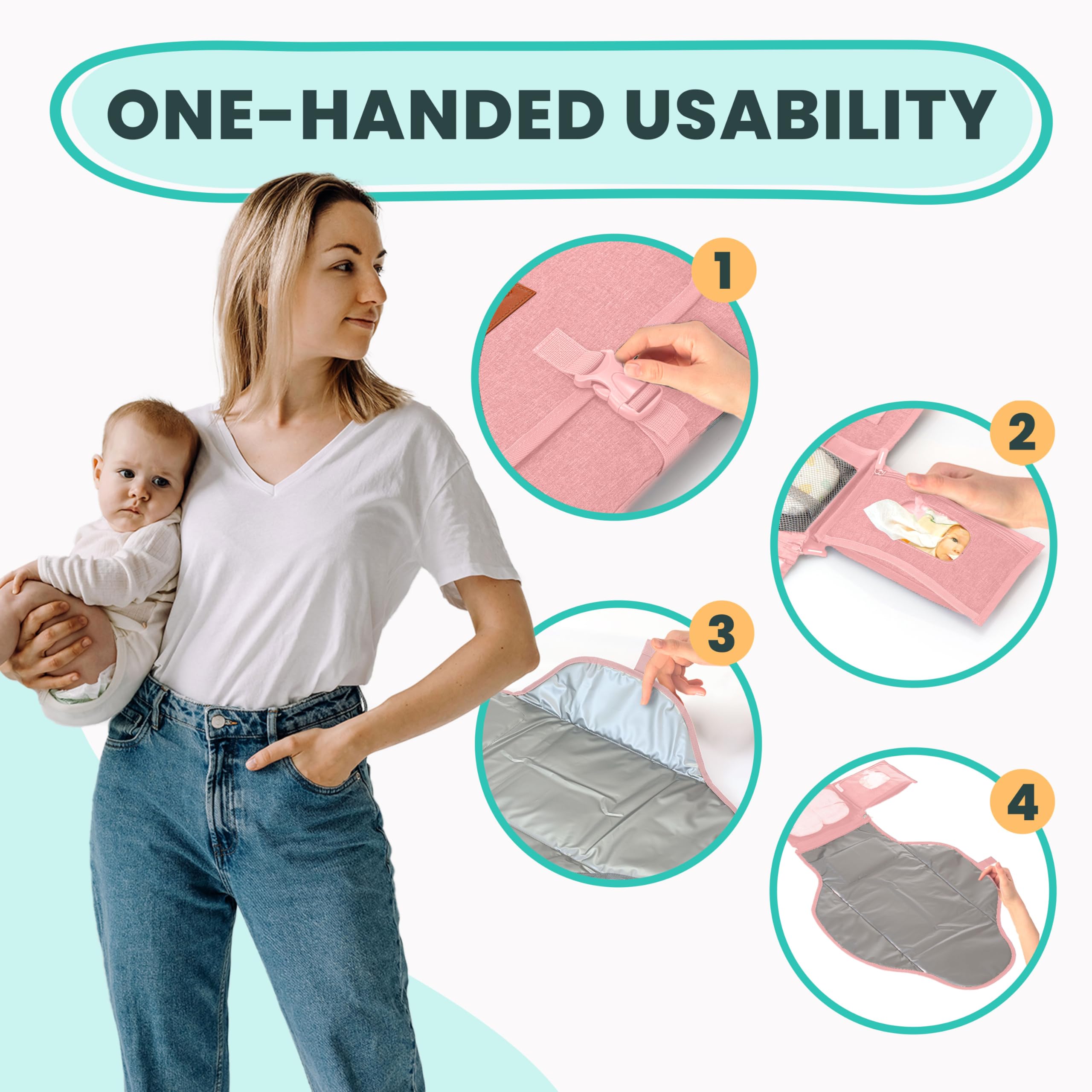 Portable Baby Changing Pad - Large Waterproof Foldable Travel Diaper Mat for Newborns with Detachable Wipes Pockets | Ideal for Home, Nursery, Travel & On-the-Go Diaper Changes