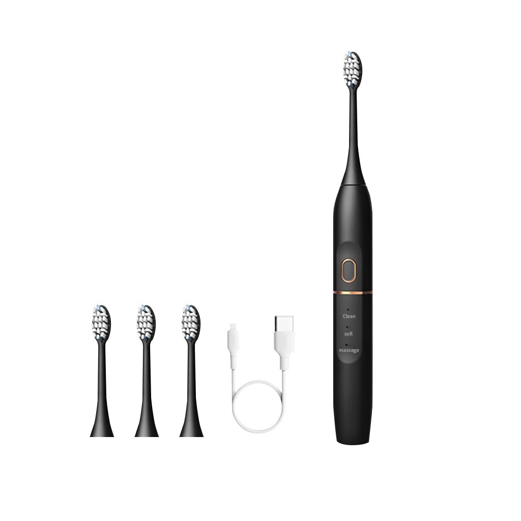 Rechargeable Electric Toothbrush for Adults - Sonic Toothbrush Set with 5 Cleaning Modes, 2 Brush Heads & Travel Case (Black, 25.5 x 3cm) - Perfect for Home, Travel & Daily Oral Care