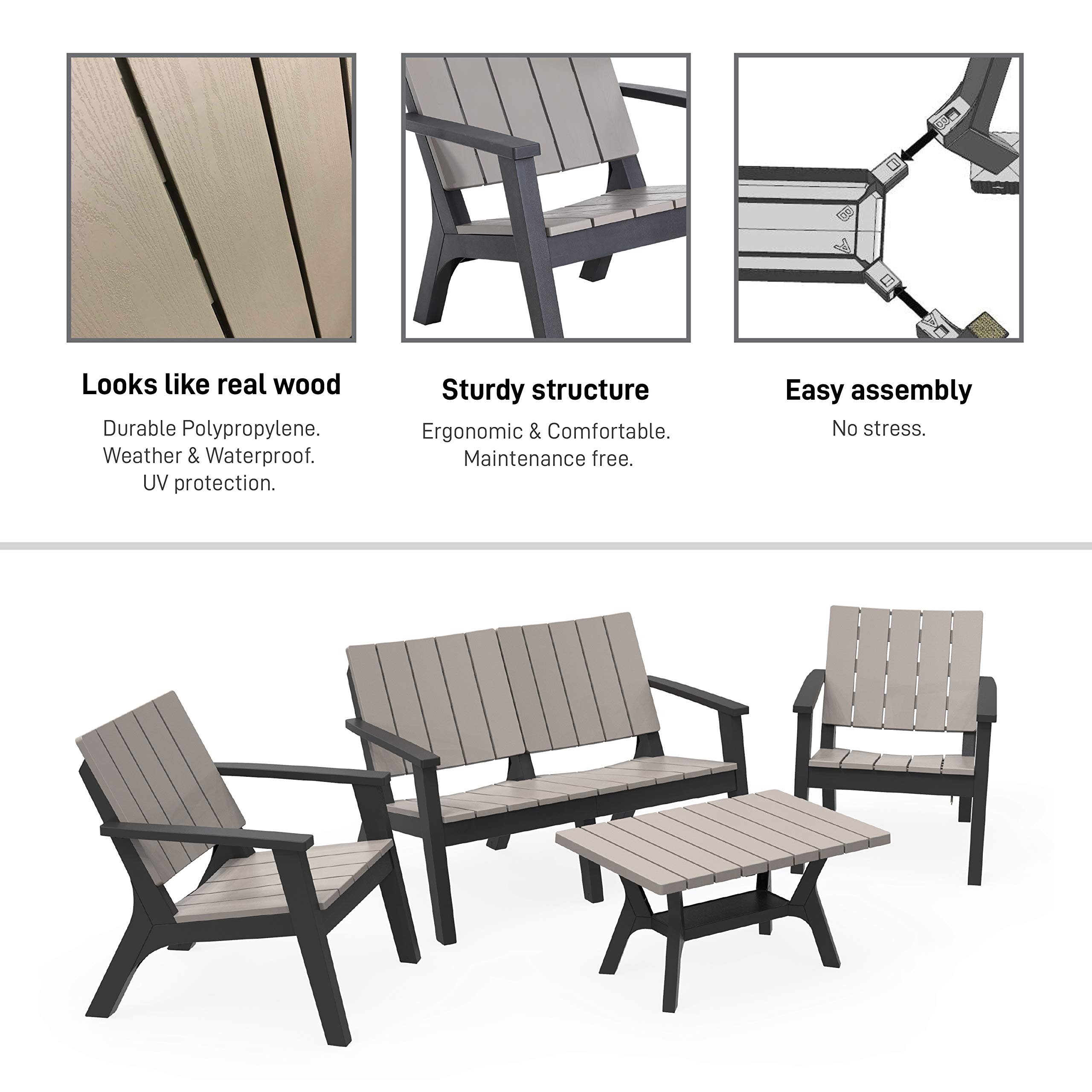 DUKAP Enzo 4-Piece Patio Seating Set with Storage | Weather-Resistant Outdoor Conversation Furniture for Balcony, Garden & Backyard | Black & Grey for Ultimate Comfort
