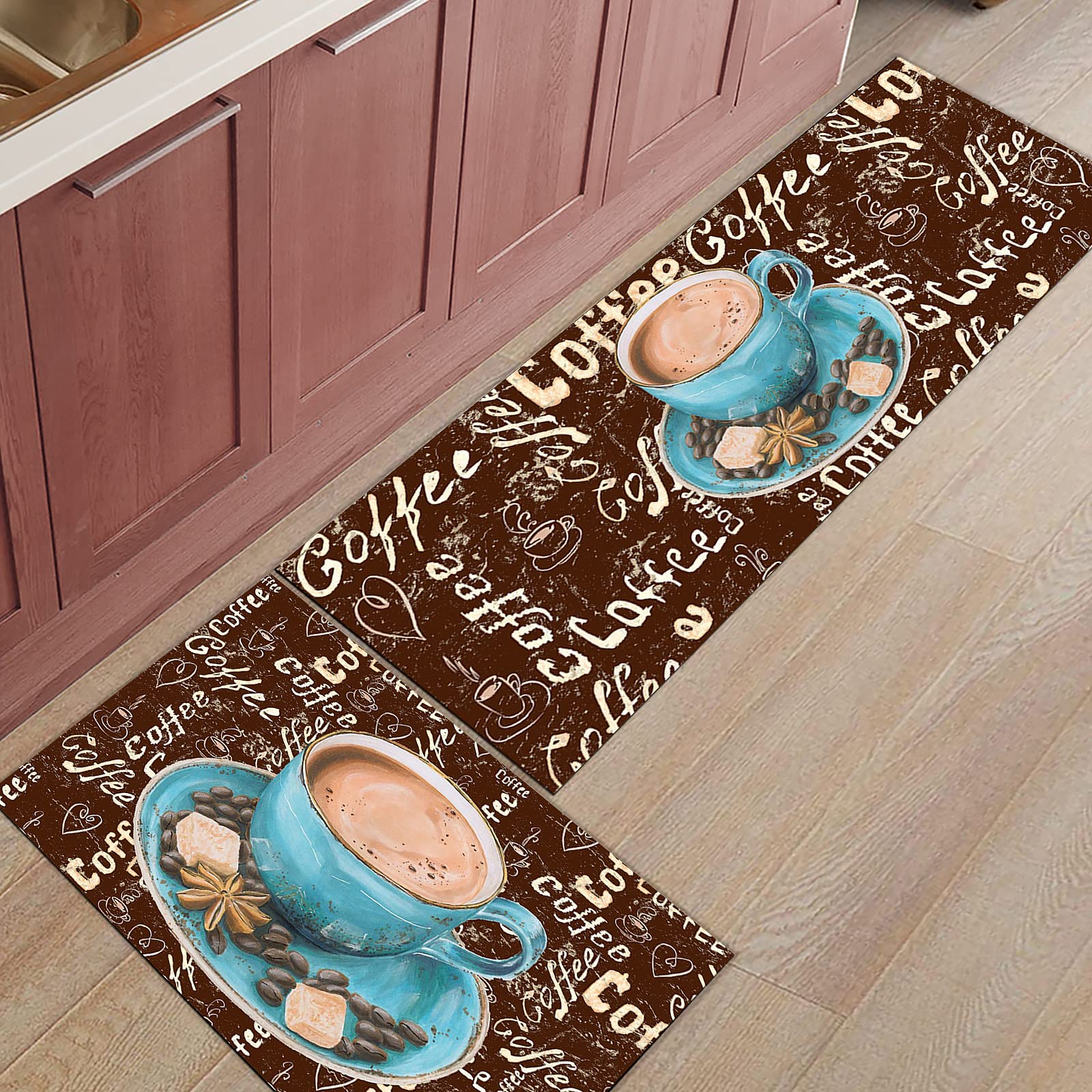 Retro Non-Slip Kitchen Rug Set - Coffee Theme for Home Decor