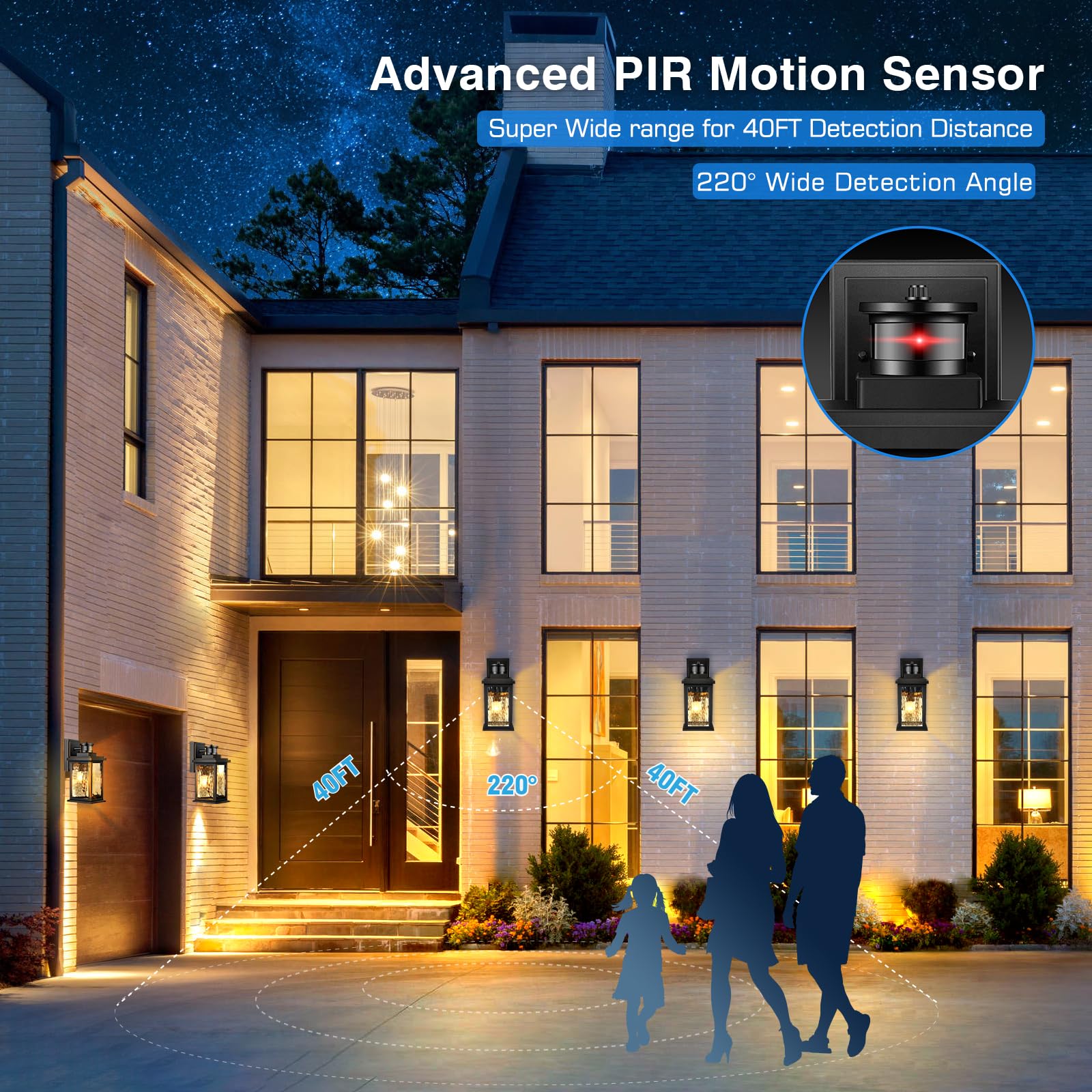 VIANIS Motion Sensor Outdoor Porch Lights - Dusk to Dawn Wall Lantern, Waterproof & Anti-Rust Matte Black Exterior Light Fixture for House, Patio, Garage - Perfect for Entryway Lighting, Backyard Security, and Front Door Illumination