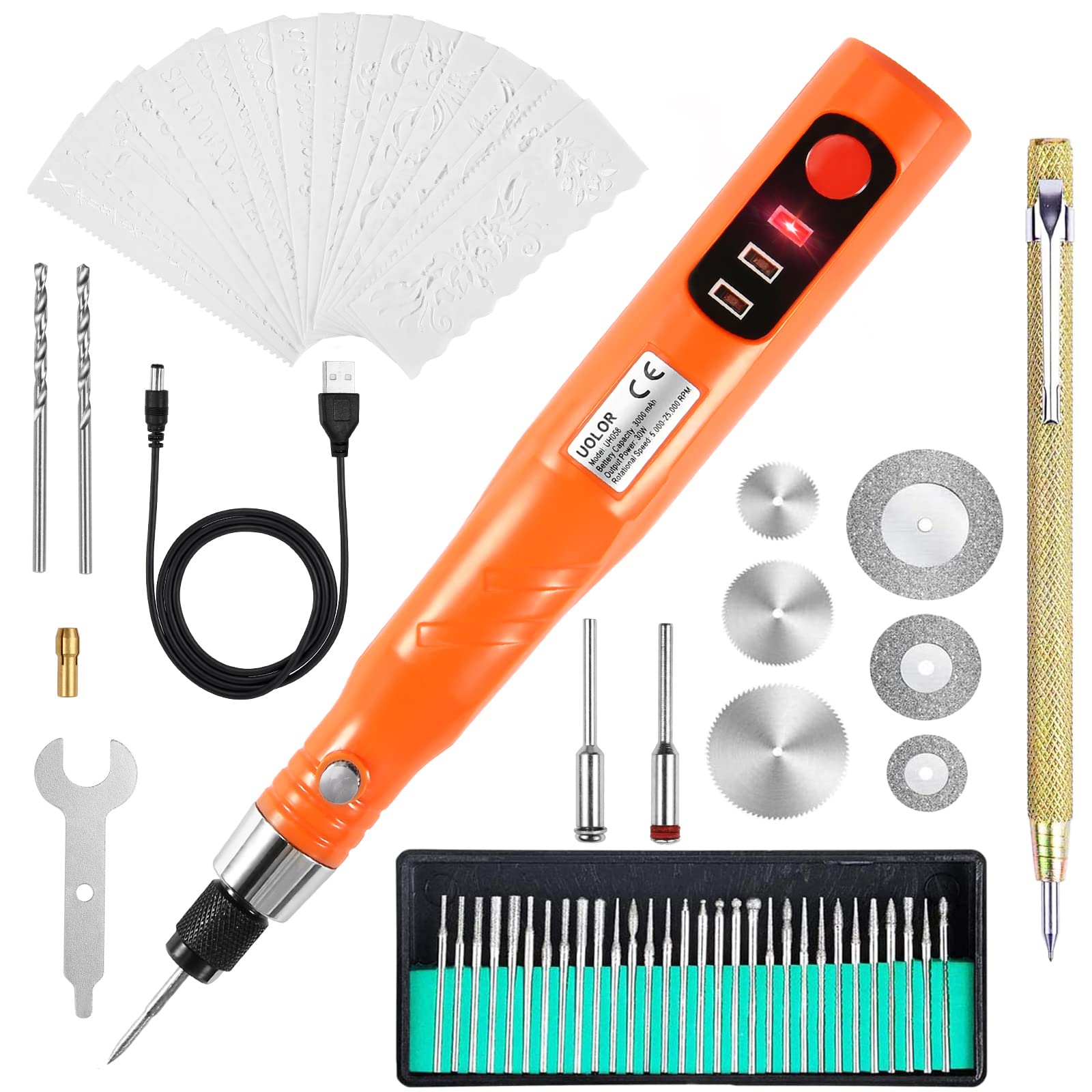 Uolor Cordless USB Rechargeable Engraving Tool Kit - Electric Engraver Etching Pen Rotary Tool for Jewelry, Plastic, Wood, Glass & Stone - Perfect for DIY Crafts, Metal Engraving, and Personalized Gifts
