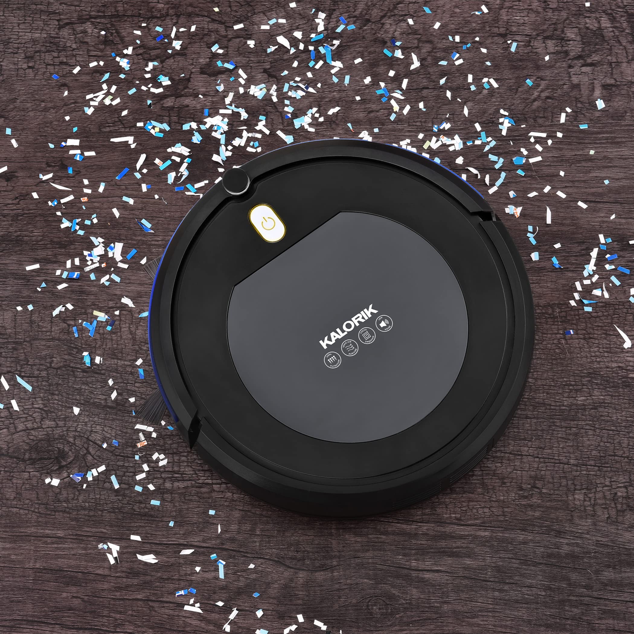 Kalorik® Home Ionic Pure Air Rechargeable Robot Vacuum Cleaner - 4 Smart Cleaning Modes, Black/Gray - Perfect for Hardwood Floors, Carpets & Pet Hair Removal