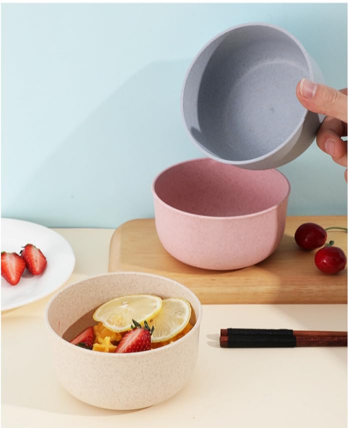 Eco-Friendly Wheat Straw Fiber Bowls - Unbreakable 4-Piece Set for Cereal, Salad & Soup | Dishwasher Safe Mixing & Serving Bowls Made with Rice Husk & Bamboo Fibers | Perfect for Kitchen, Camping & Picnics (Multicolor)
