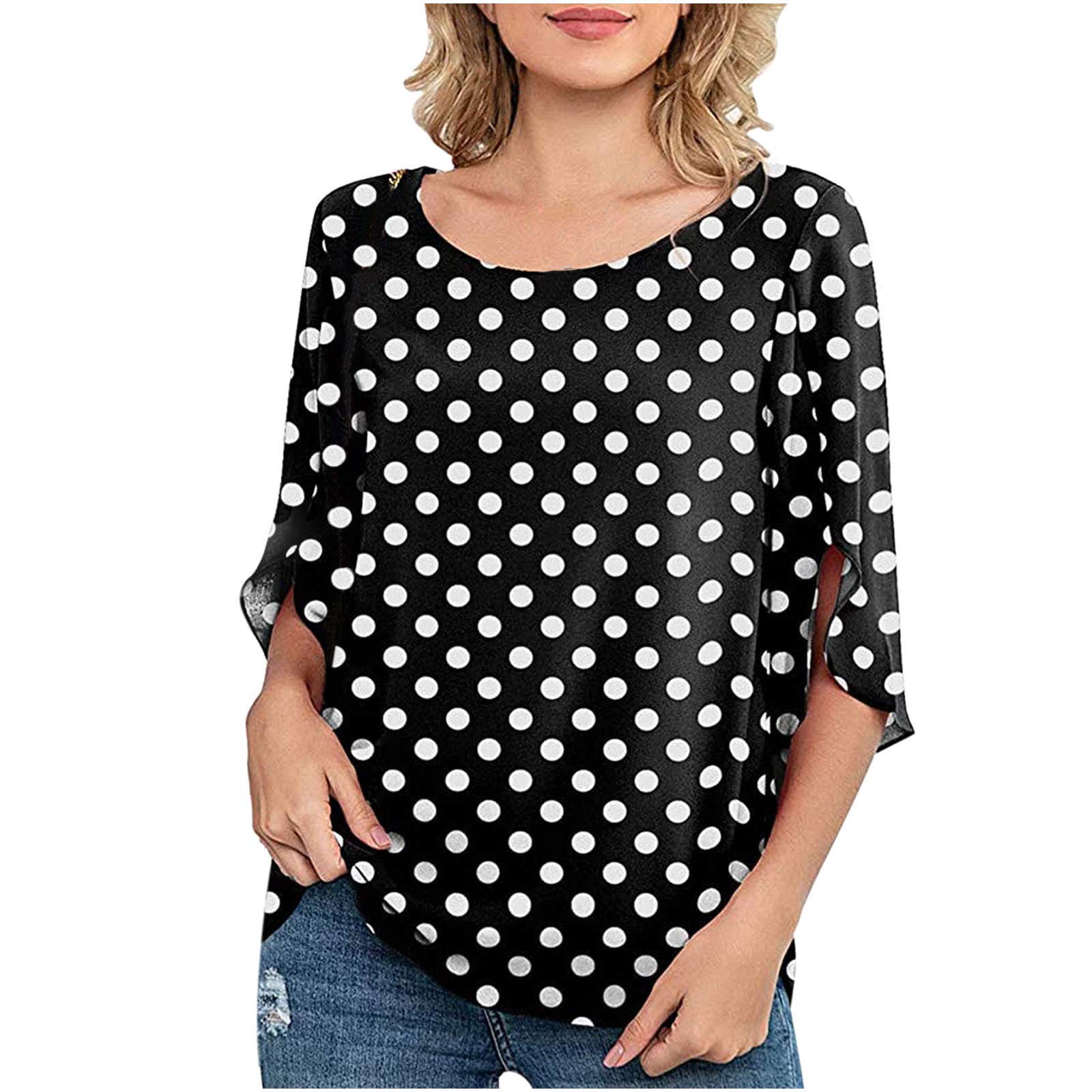 Women's 3/4 Sleeve Chiffon Blouse - Loose Casual Elegant Tops for Summer, Office & Work - Flowy T-Shirt Style Shirt for Ladies | Perfect for Business Casual, Date Night & Weekend Outings