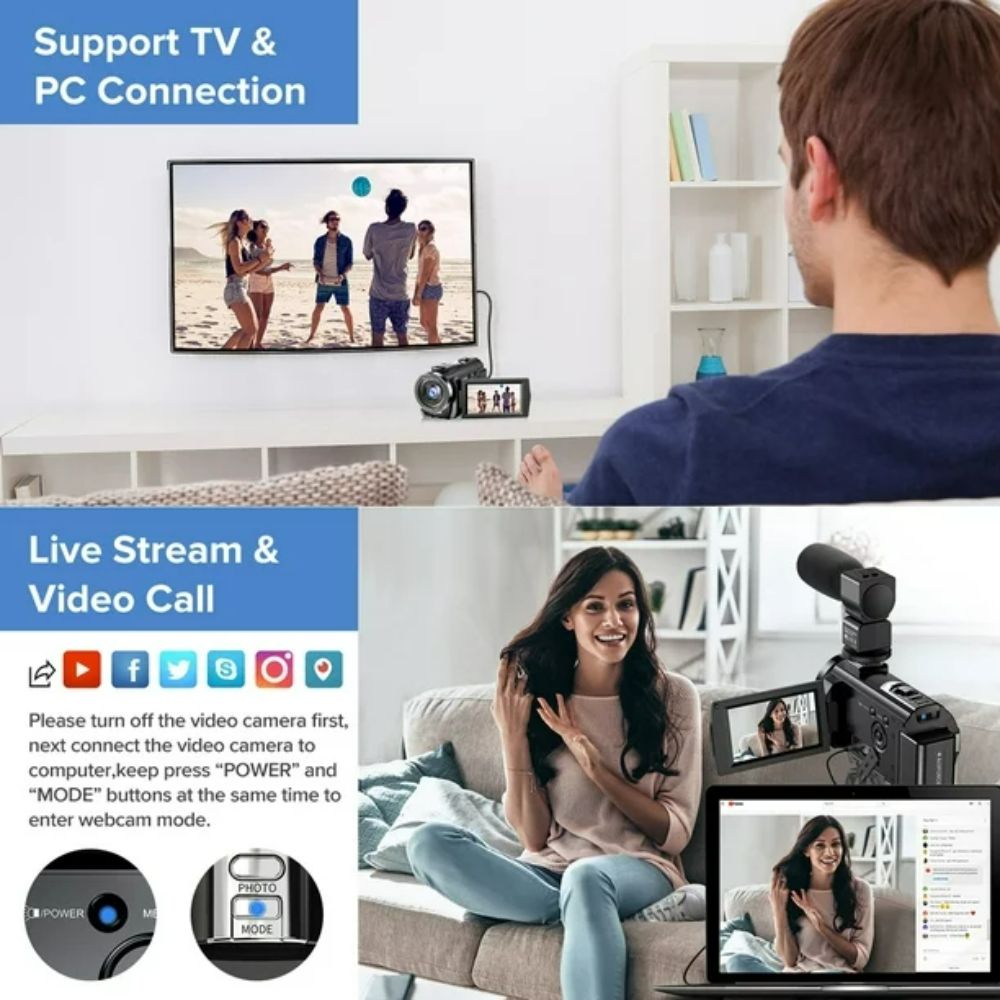 ACTITOP 201LM+M105 24MP HD Video Camera with Built-in Microphone for Vlogging, YouTube, Live Streaming & Outdoor Recording