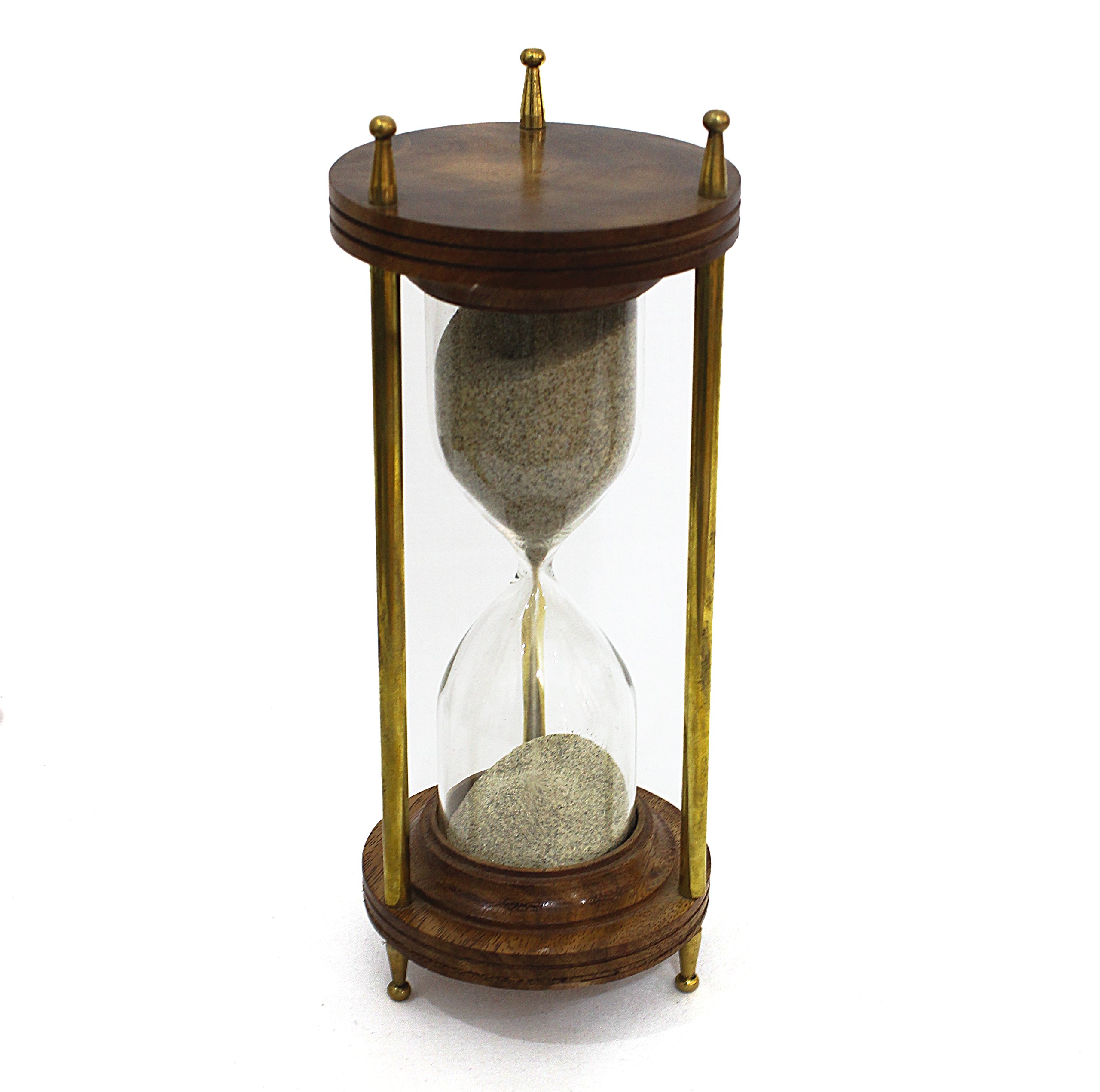 15-Minute Grey Sand Timer Hourglass - Vintage Wood & Brass Stand - Perfect for Home, Kitchen, Office Decor & Board Games (Time Management, Cooking, Meditation)