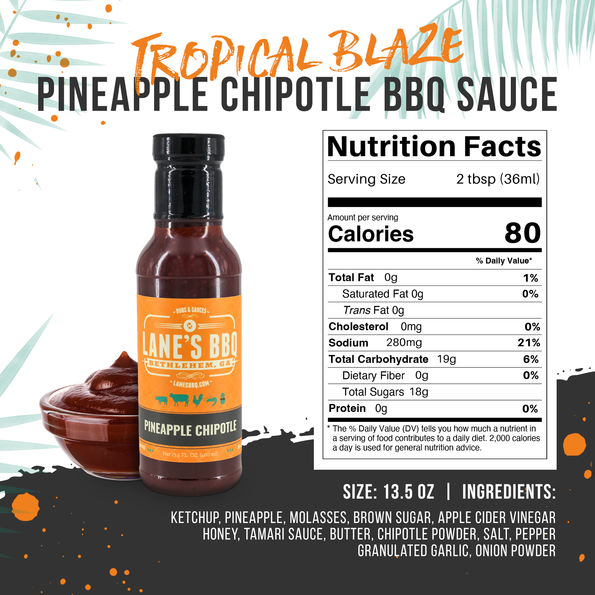 Spicy Pineapple Chipotle Hot Sauce - Sweet & Smoky Flavor for Tacos, Burgers, Wings & BBQ | Gluten-Free & Vegan Friendly